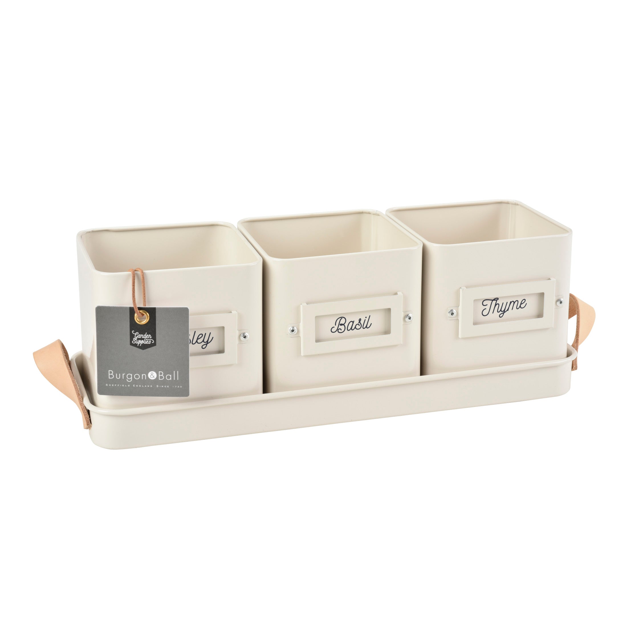 3 Herb Pots with Leather Handled Tray, Stone | Corona Clipper Inc.