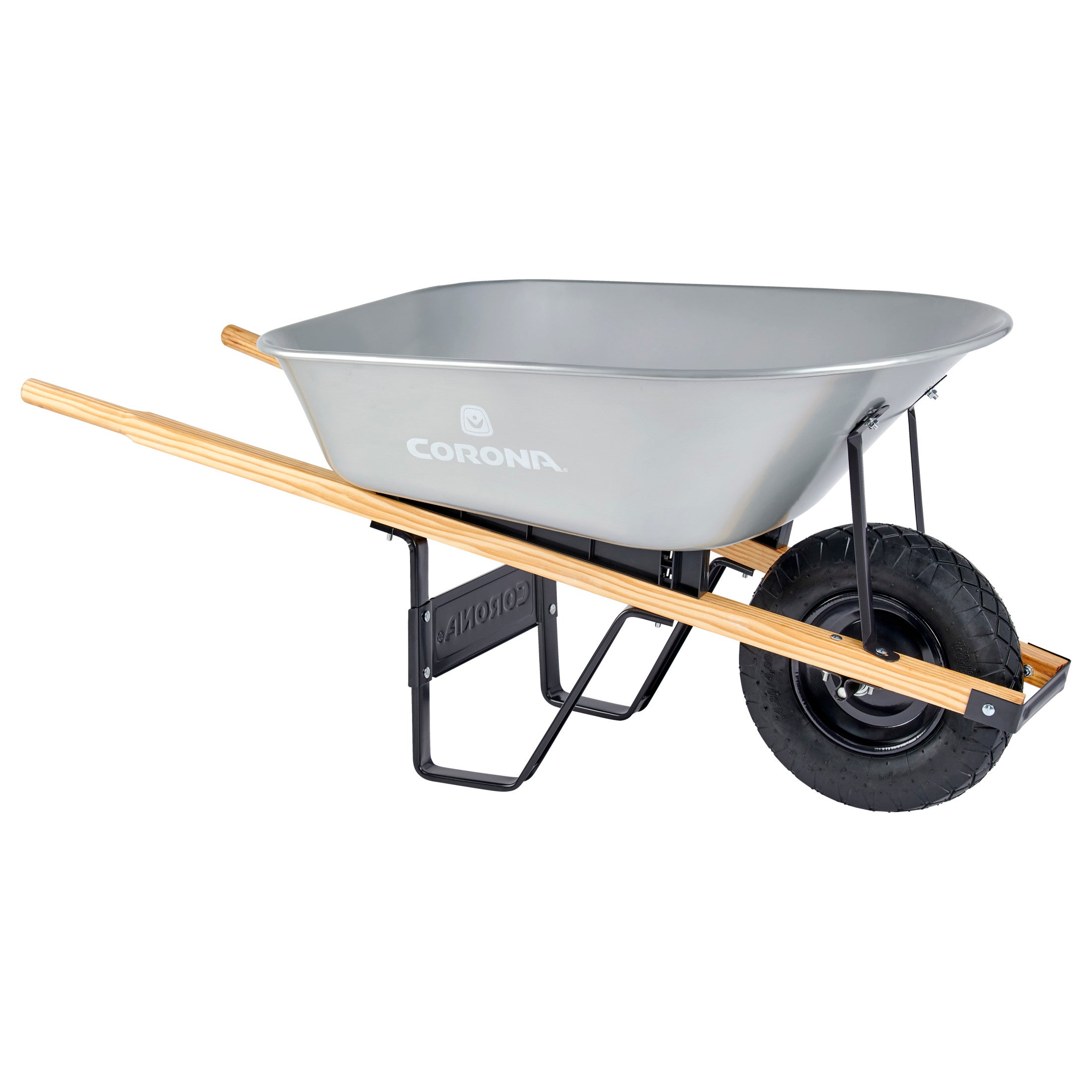 6 Cu. Ft. Steel Wheelbarrow, Wood Handles, Pneumatic Tire | Corona