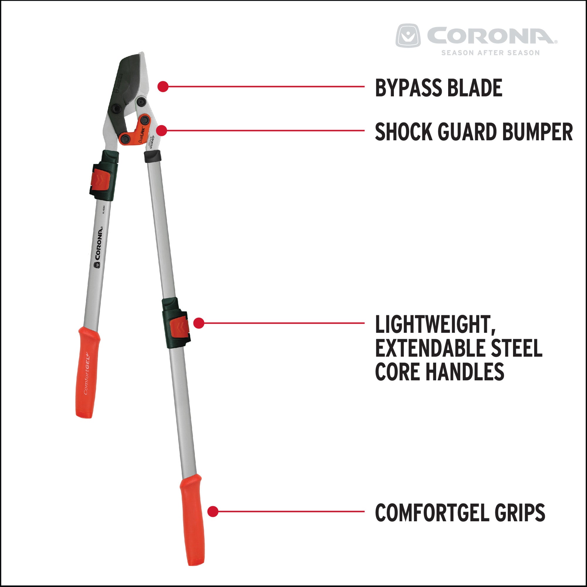 Extendable DualLINK™ Bypass Lopper, 29-1/2-37-1/2 in., 1-1/2 in. Cut Capacity