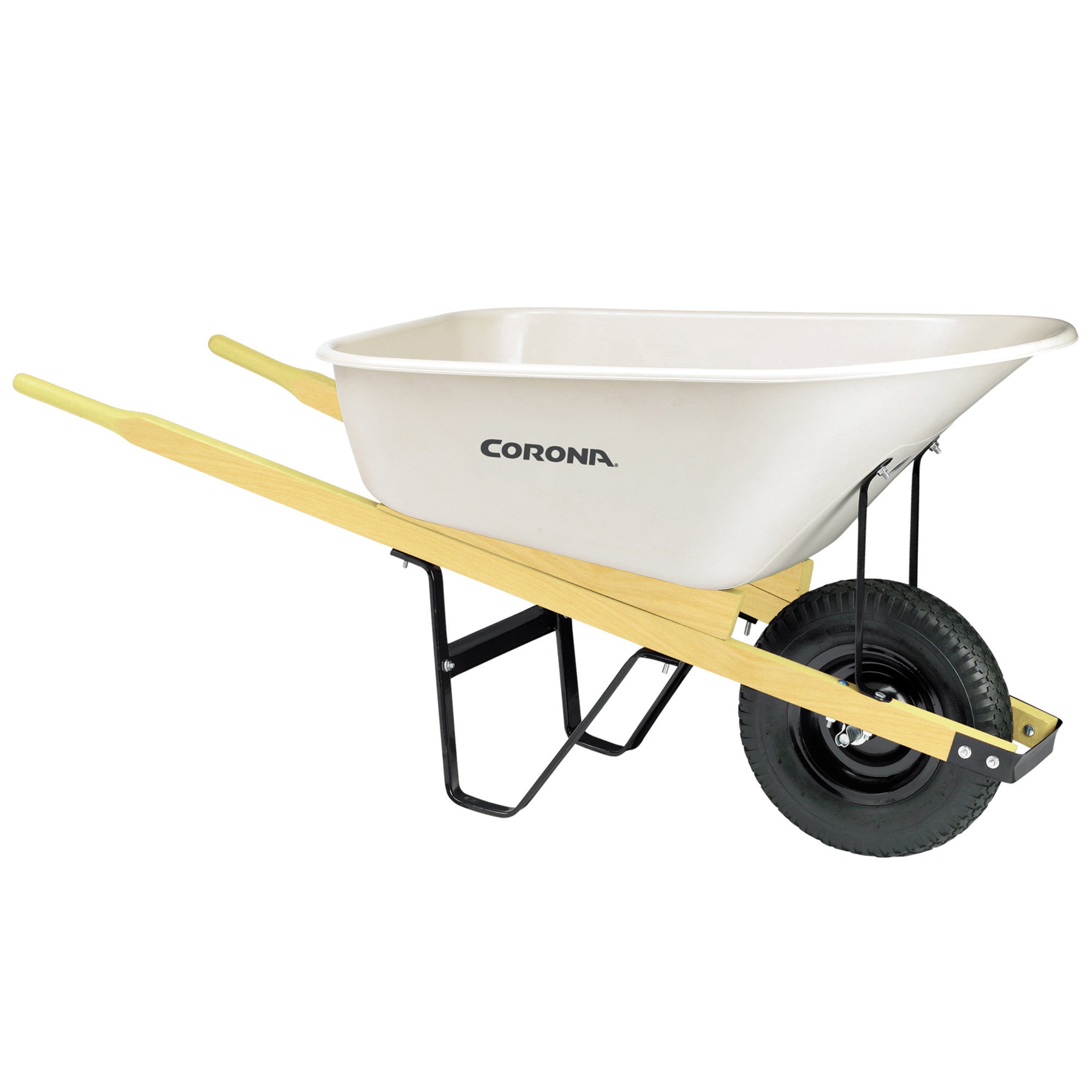 6 cu. ft. Yard and Garden Poly Wheelbarrow, Wood Handles, Pneumatic Tire