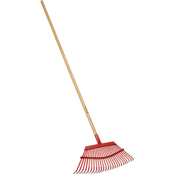 Fixed Tine Leaf Rake, 19 in. Head, 25 Tines, Wood Handle
