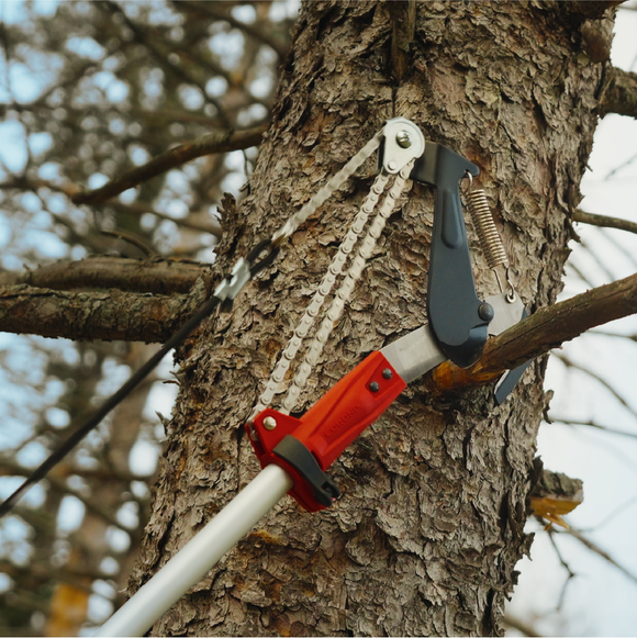 <h2></h2><h2>PRUNER HEAD</h2><p>Dual pulley cuts hard-to-reach branches and limbs up to a 1-1/4 in. diameter.</p>