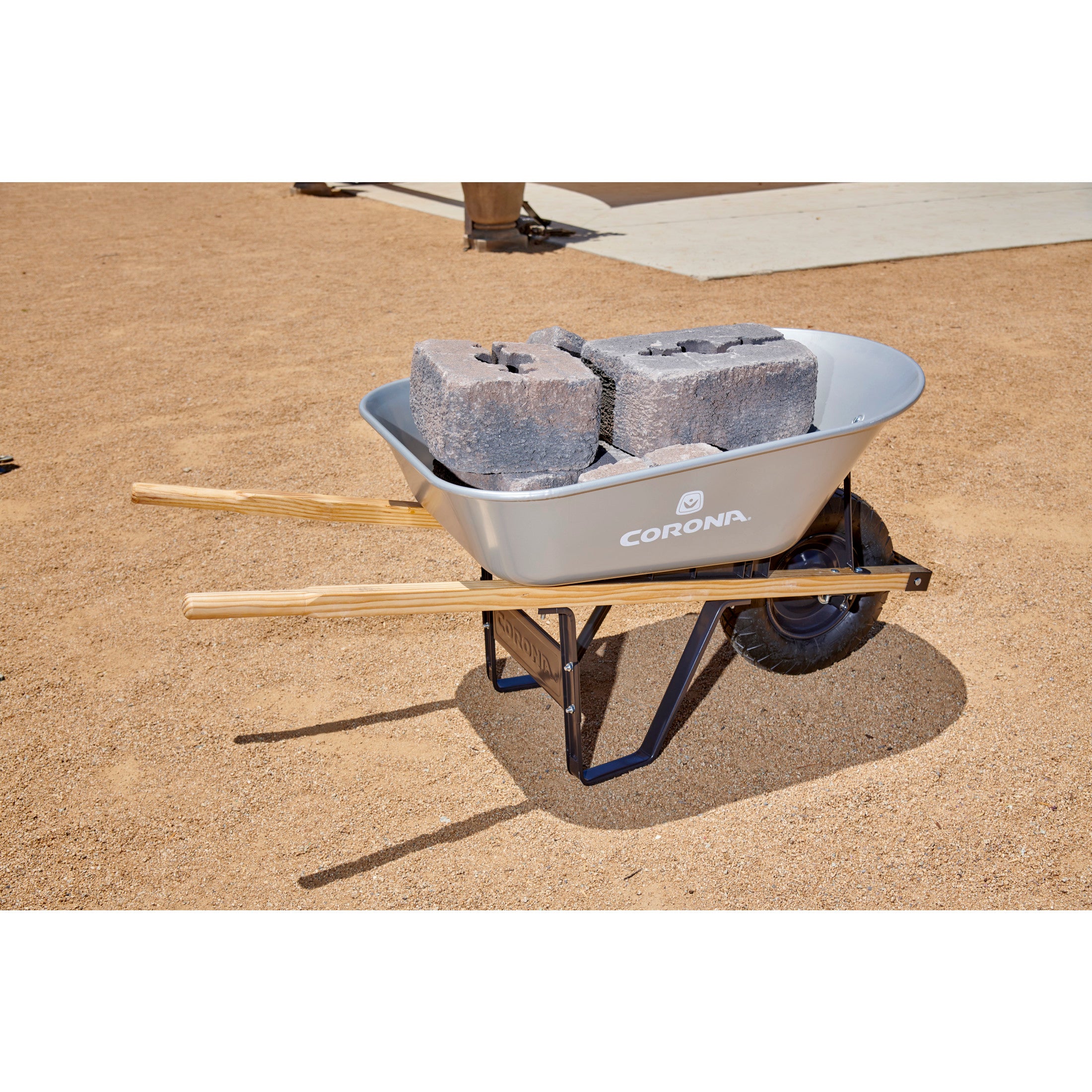 6 Cu. Ft. Steel Wheelbarrow, Wood Handles, Pneumatic Tire