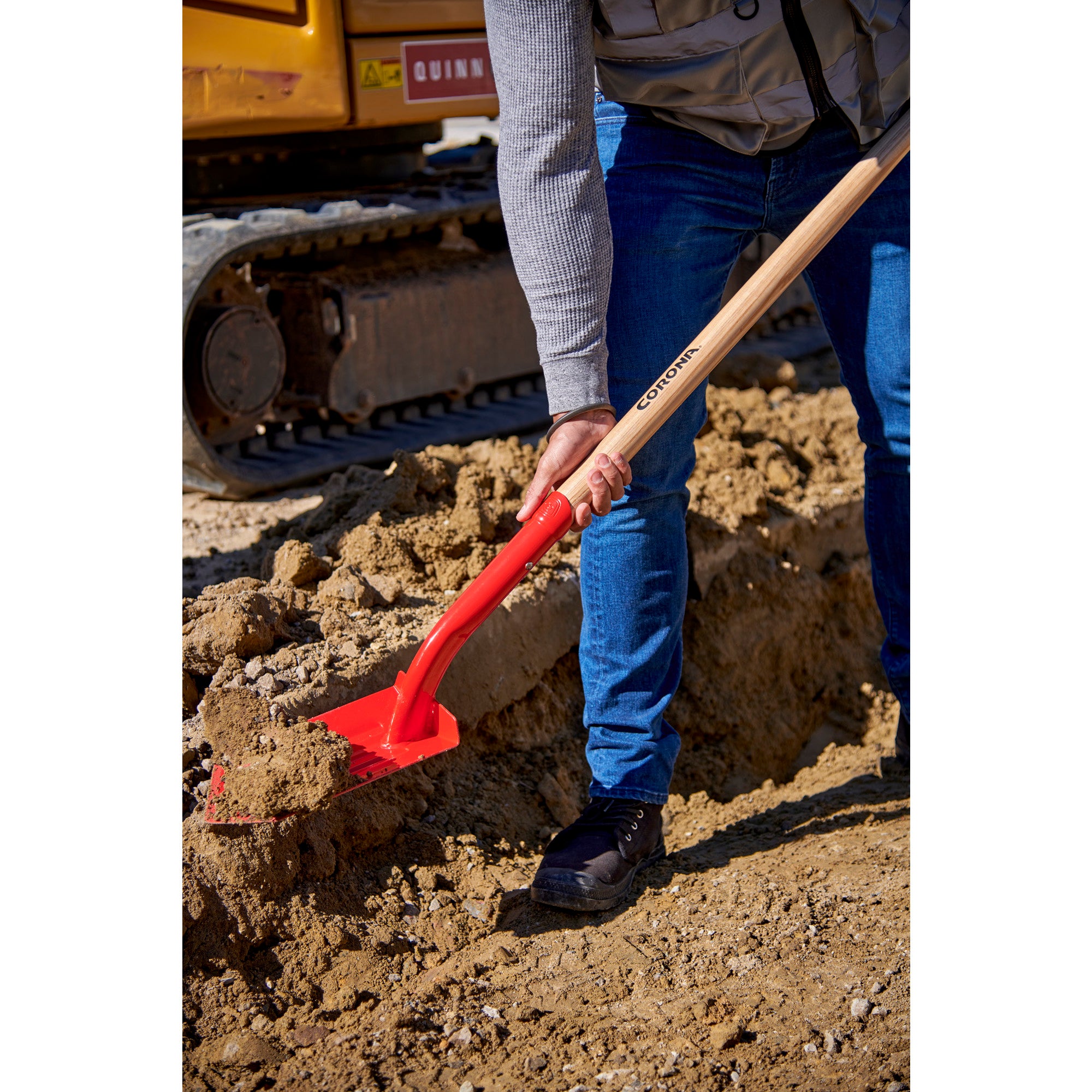 12 Gauge Trench Shovel, 35 degree,  5 in. Hardwood Handle Poly Grip