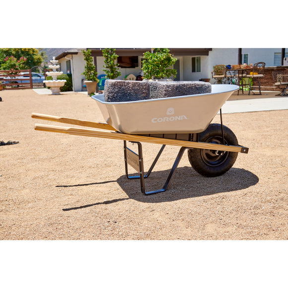 6 Cu. Ft. Steel Wheelbarrow, Wood Handles, Pneumatic Tire