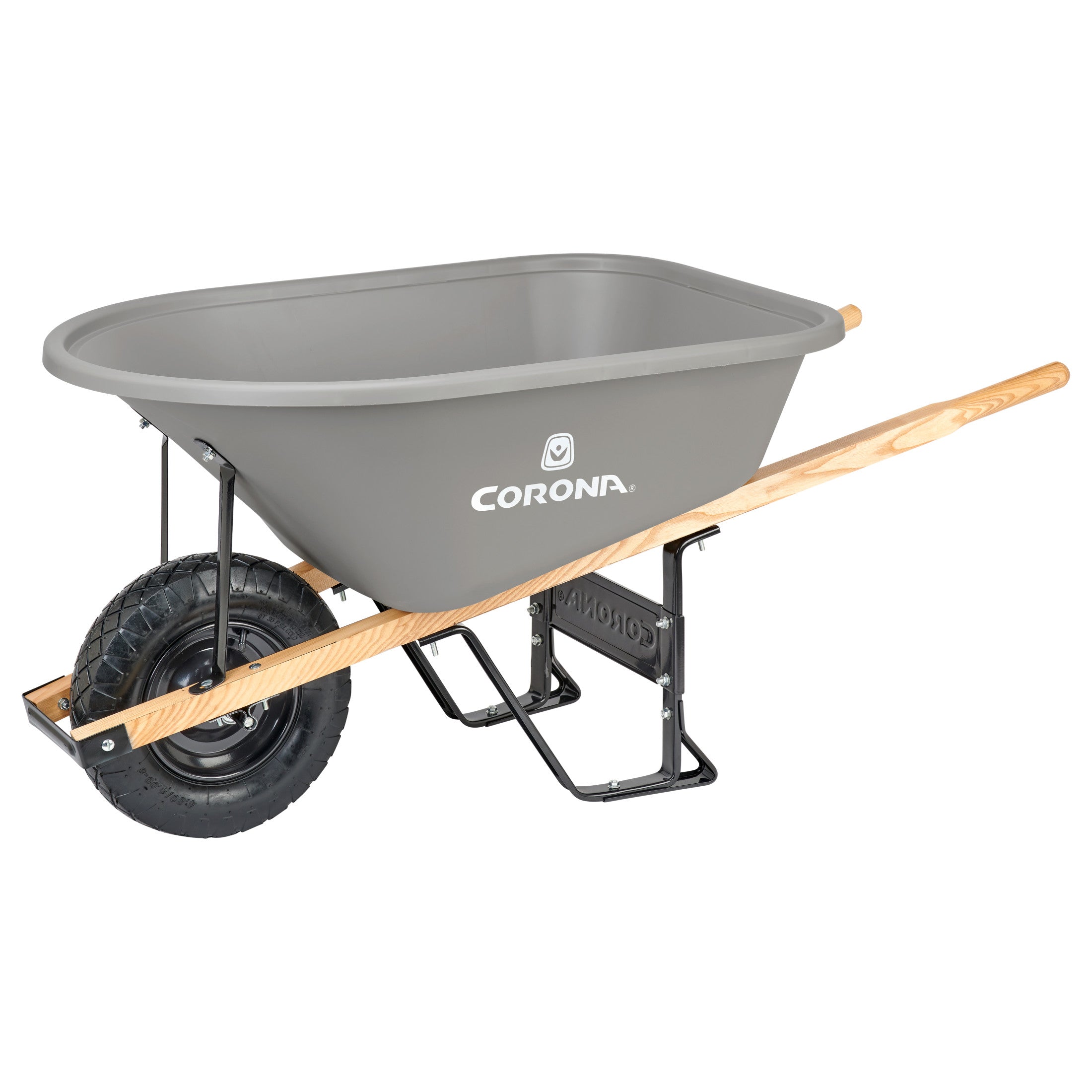 6 Cu. Ft. Poly Wheelbarrow, Wood Handles, Pneumatic Tire