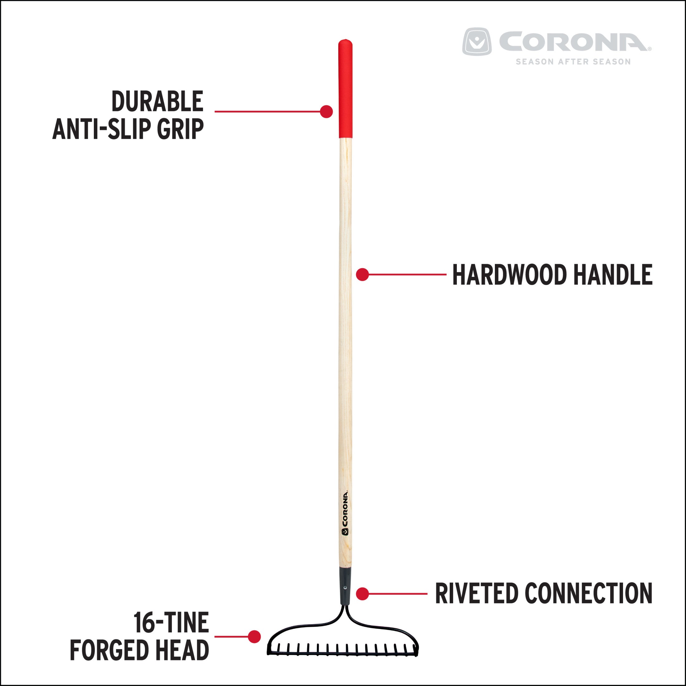 Forged Bow Rake, 16 in. Head, 16 Tines, Hardwood Handle