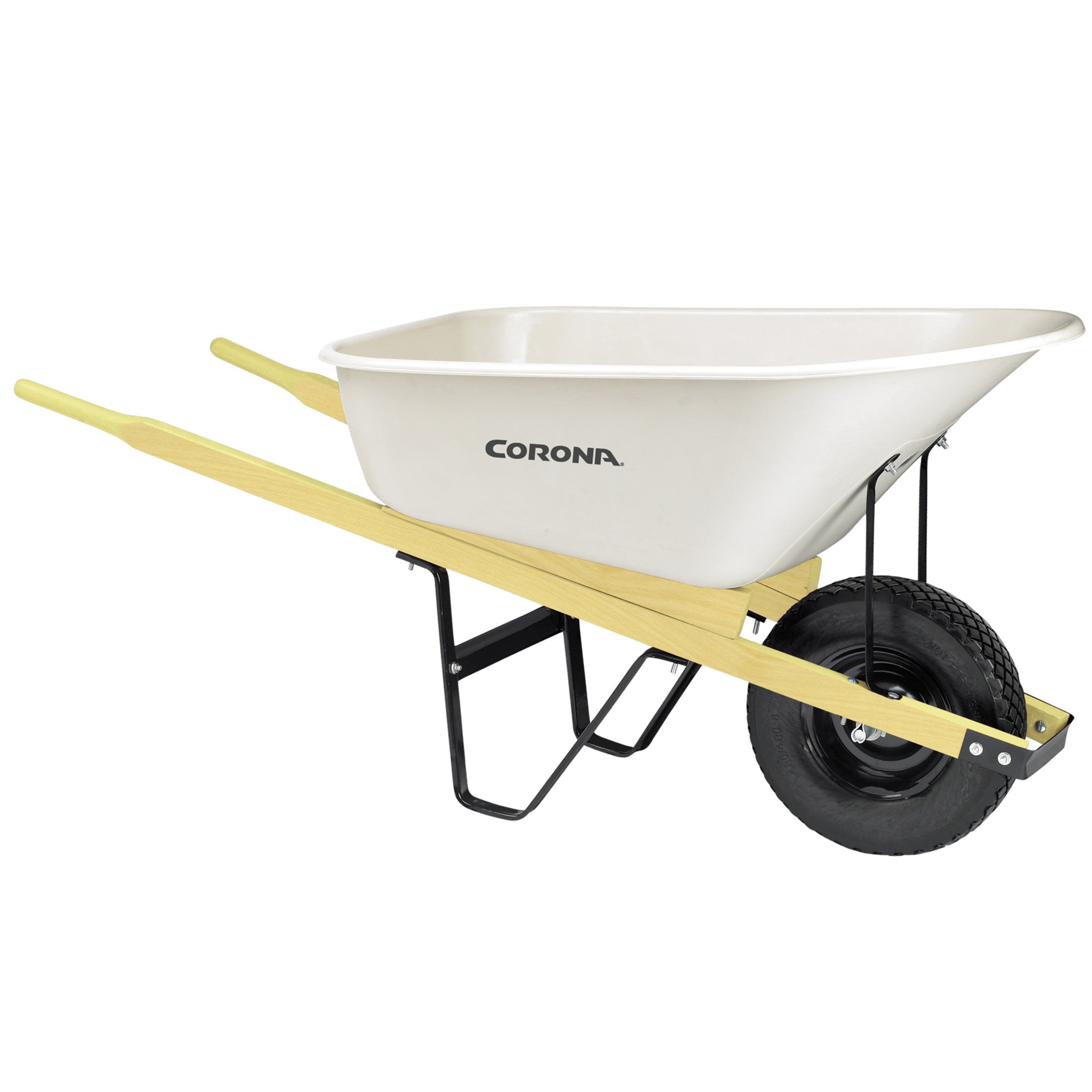 6 cu. ft. Yard and Garden Poly Wheelbarrow, Wood Handles, Flat-Free Tire