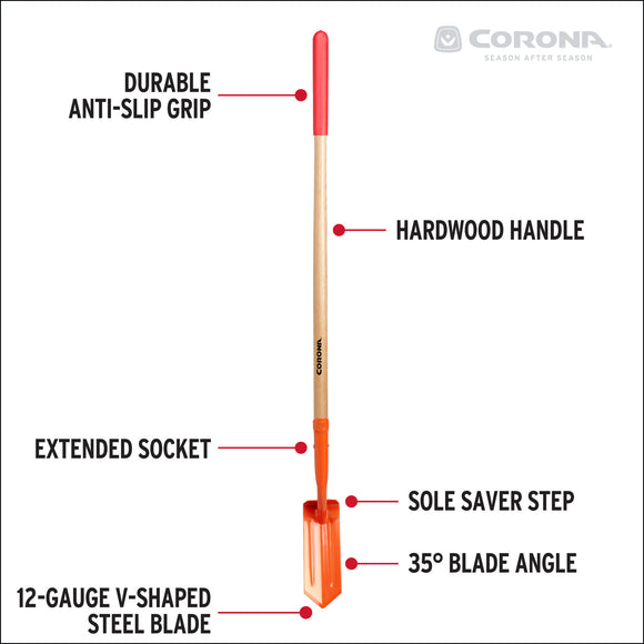 12-Gauge Trench Shovel, 35 Degree, 4 in., Hardwood Handle Poly Grip