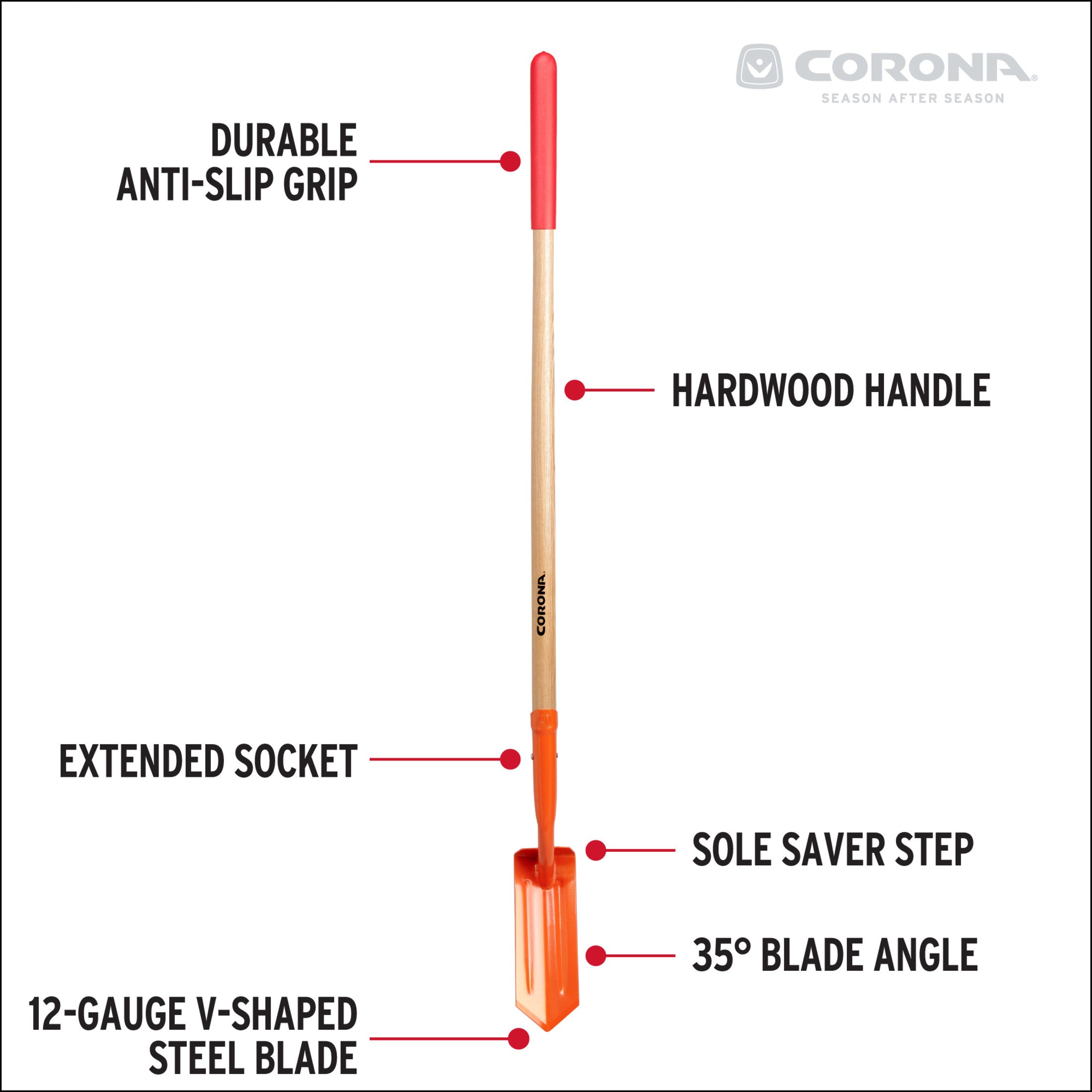 12-Gauge Trench Shovel, 35 Degree, 4 in., Hardwood Handle Poly