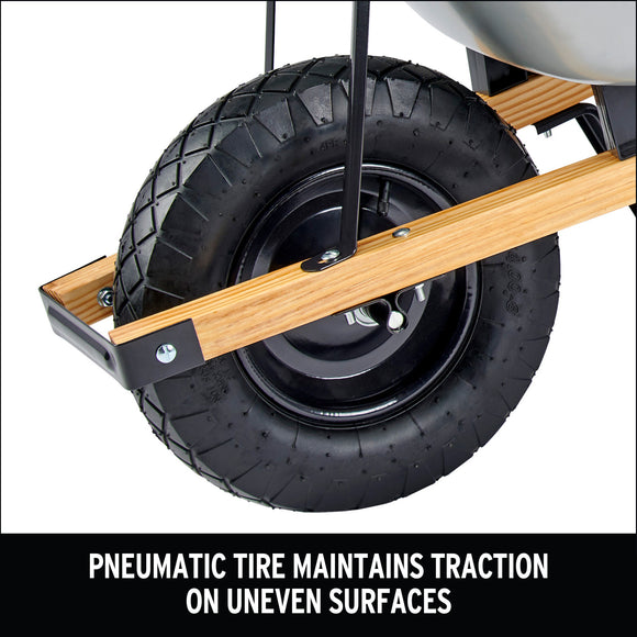 6 Cu. Ft. Steel Wheelbarrow, Wood Handles, Pneumatic Tire