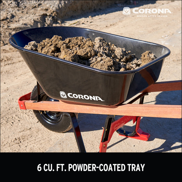 6 Cu. Ft. Professional Steel Wheelbarrow, Wood Handles, Flat-Free Tire