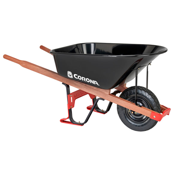 6 Cu. Ft. Professional Steel Wheelbarrow, Wood Handles, Pneumatic Tire