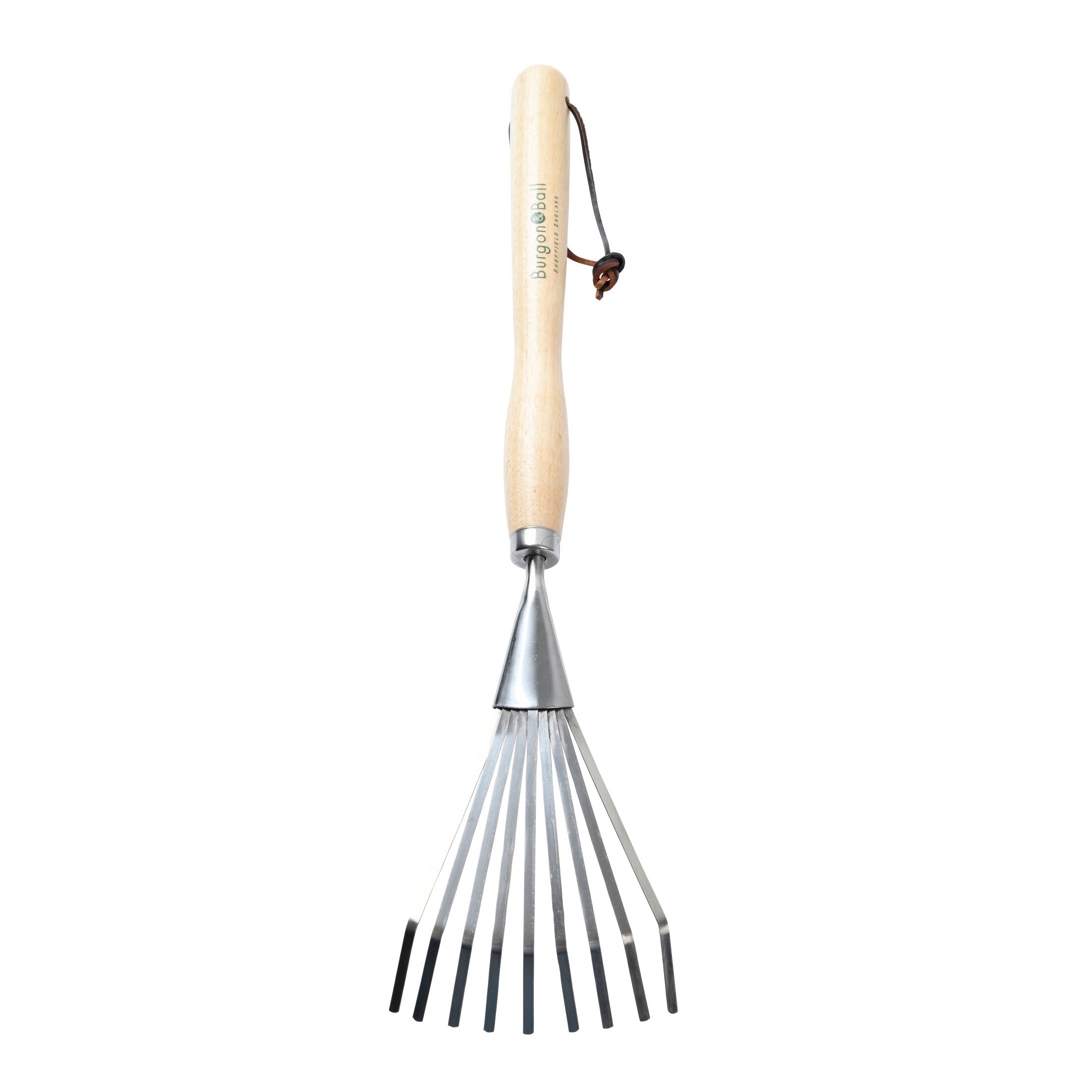 Mid-Handled Stainless Steel Shrub Rake, Wood Grip, RHS Endorsed