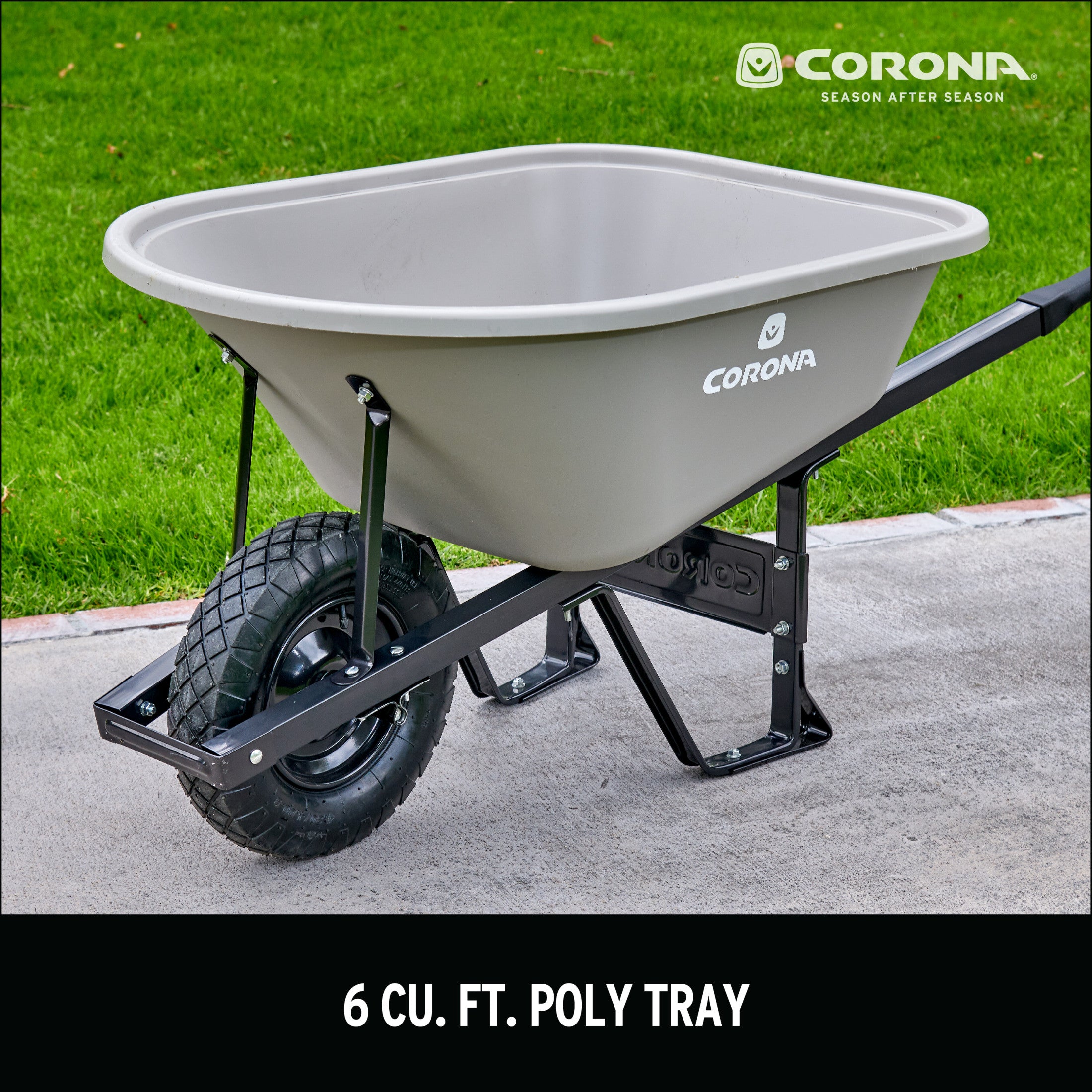 6 Cu. Ft. Poly Wheelbarrow, Steel Handles, Pneumatic Tire