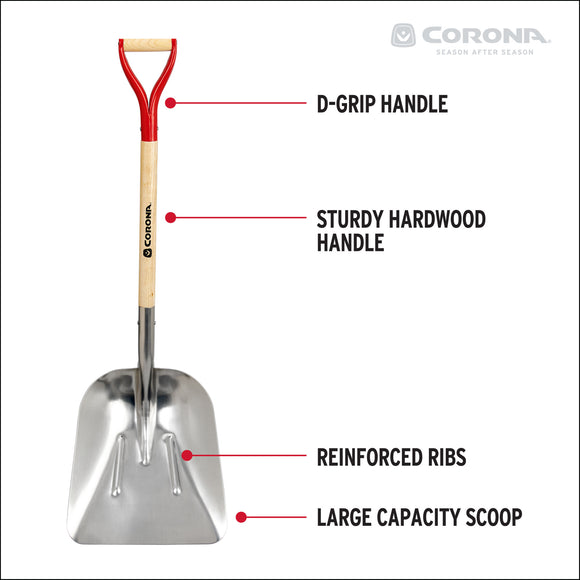 #10 Aluminum Western Scoop Hardwood Handle, D Grip Shovel