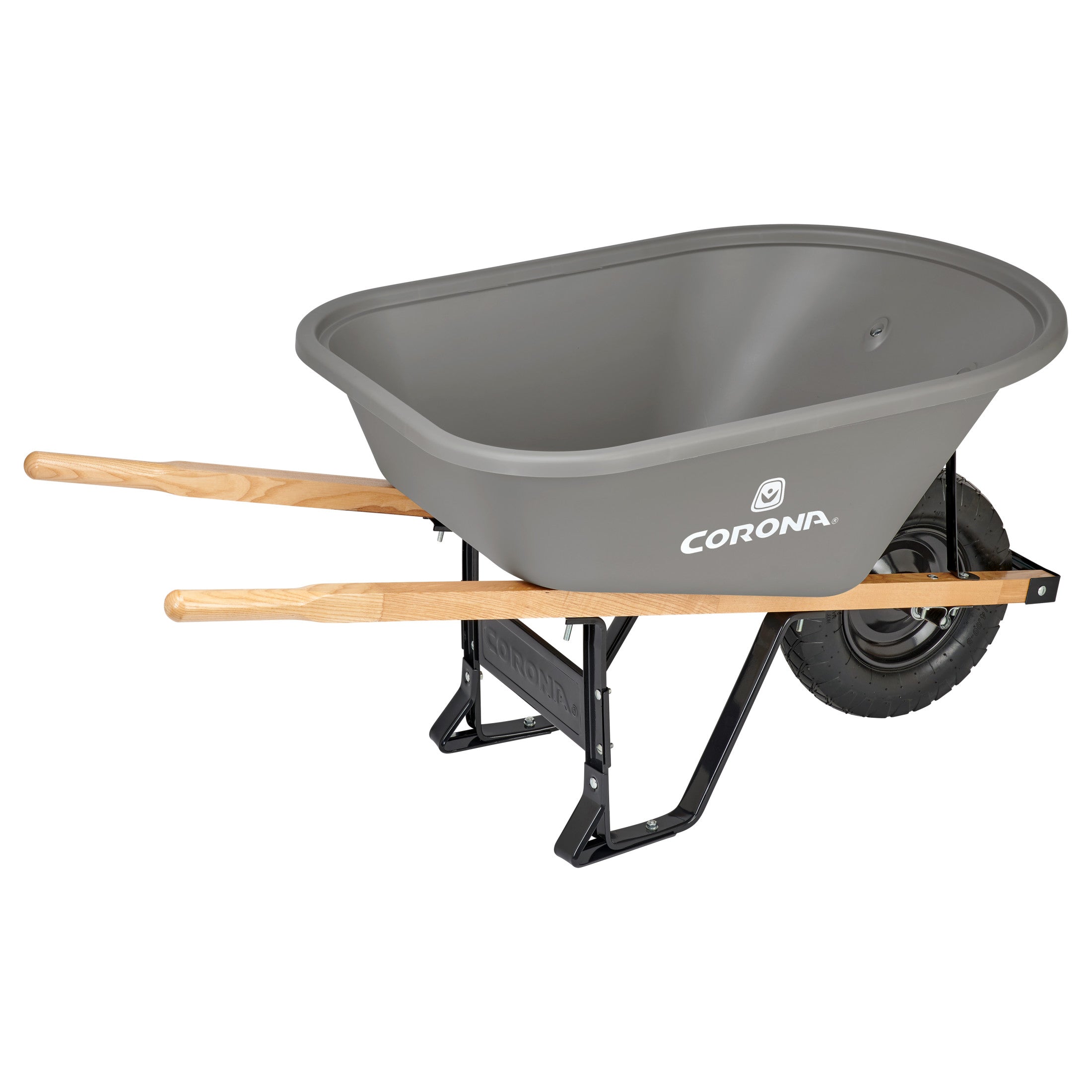 6 Cu. Ft. Poly Wheelbarrow, Wood Handles, Pneumatic Tire