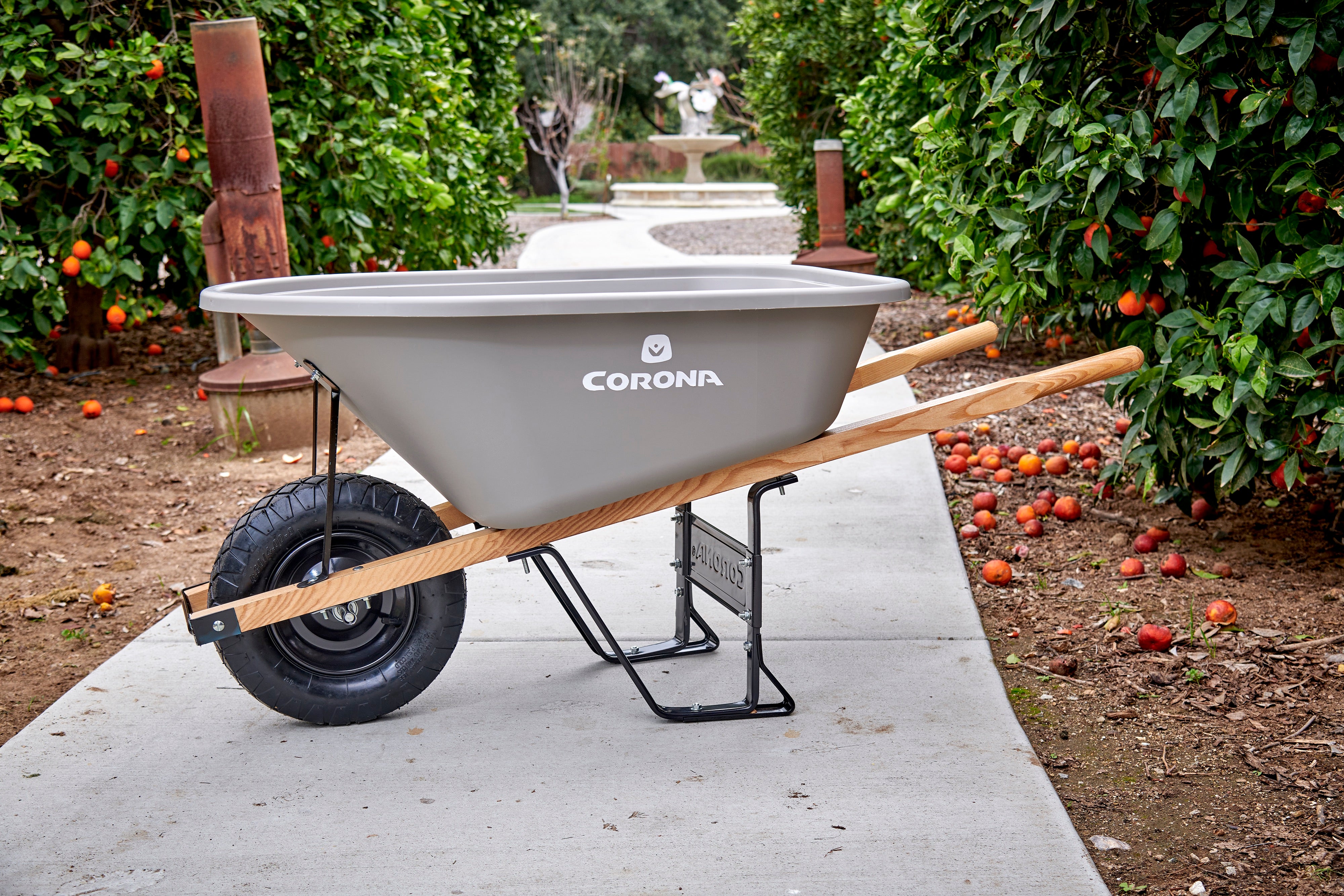 6 Cu. Ft. Poly Wheelbarrow, Wood Handles, Pneumatic Tire