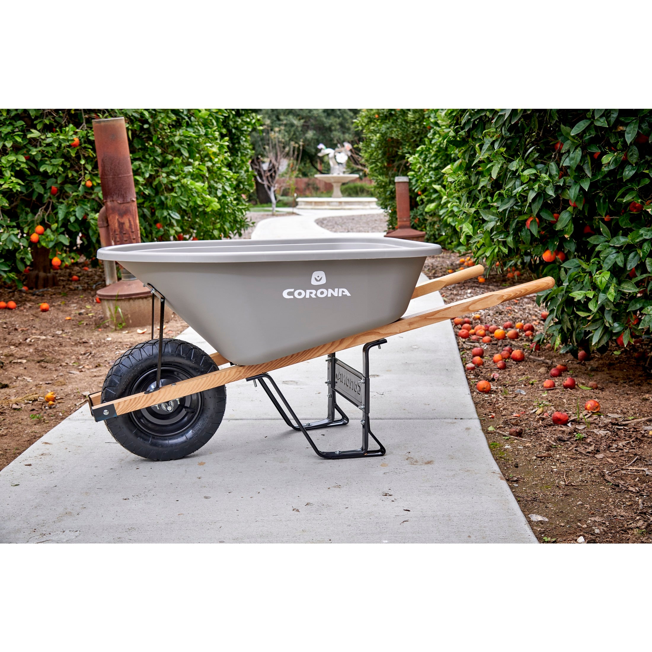 6 Cu. Ft. Poly Wheelbarrow, Wood Handles, Pneumatic Tire