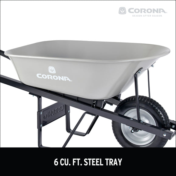 6 Cu. Ft. Steel Wheelbarrow, Steel Handles, Flat Free Tire