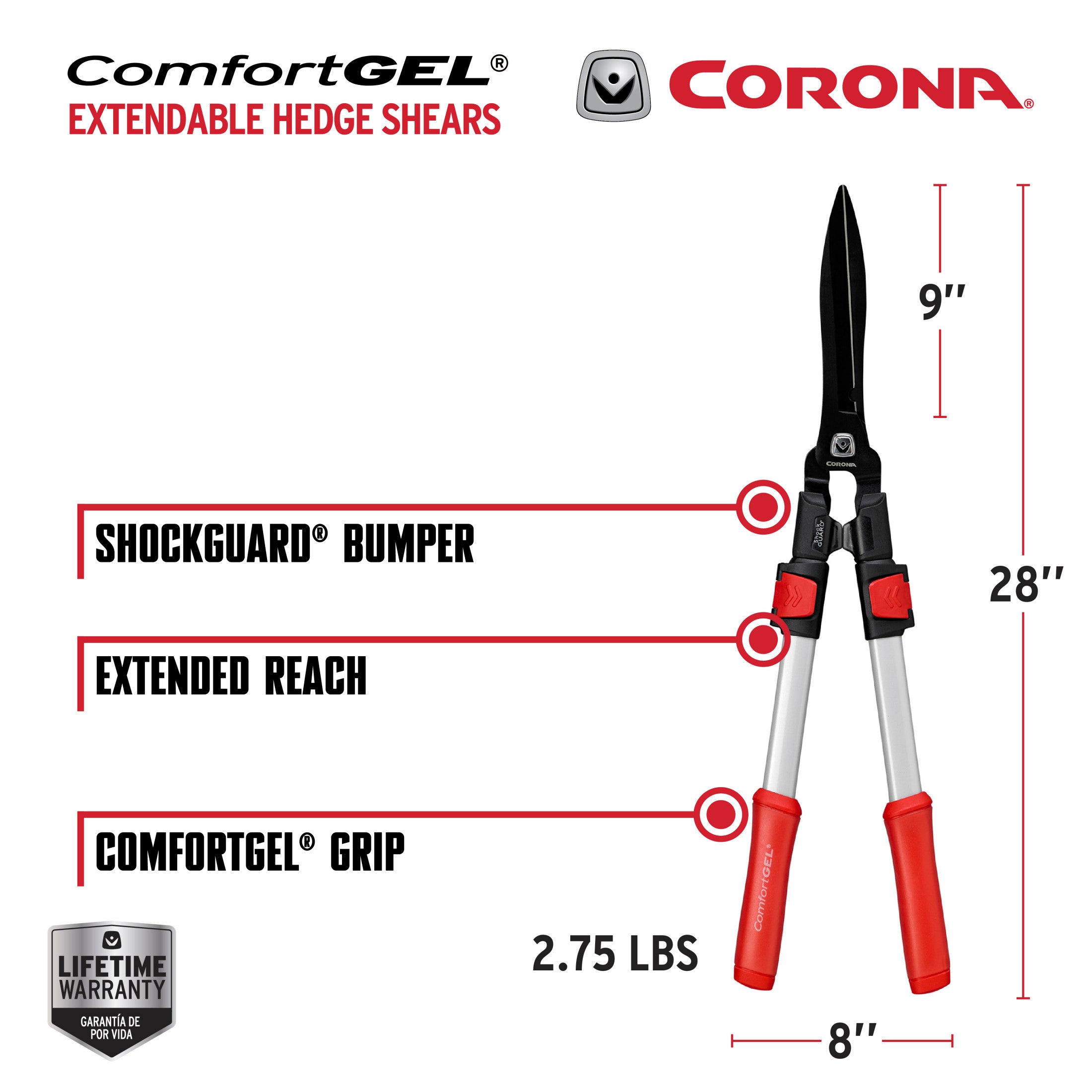 Extendable Hedge Shears with ComfortGEL® Grip, 9 in. Blades, 16-3