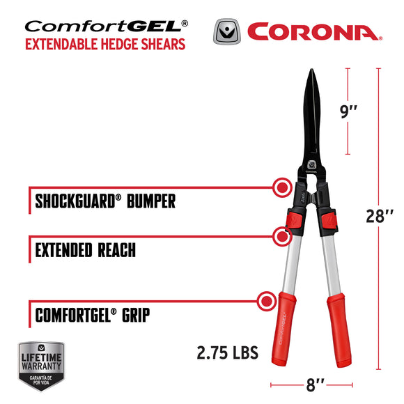 Extendable Hedge Shears with ComfortGEL® Grip, 9 in. Blades, 16-3/4 in. to 24-5/8 in. Handles