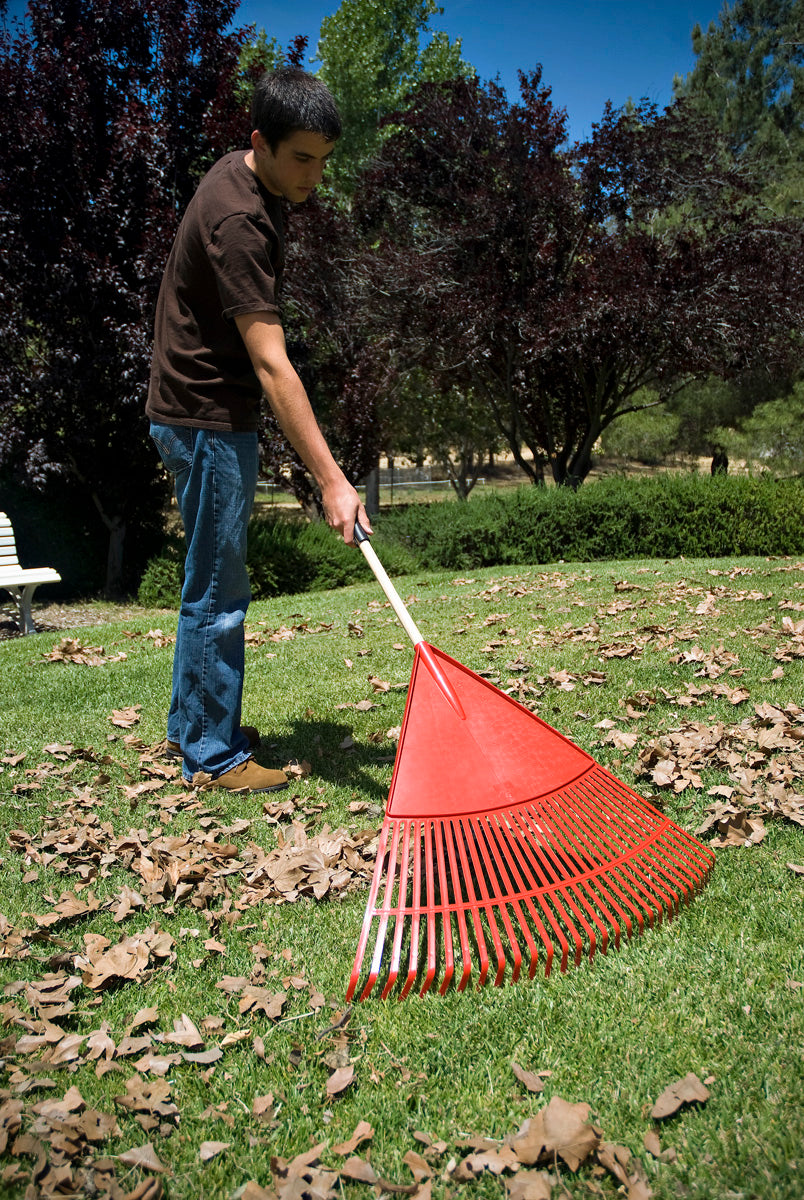 Poly Leaf Rake, 24 in. Head, 26 Tines, Wood Handle