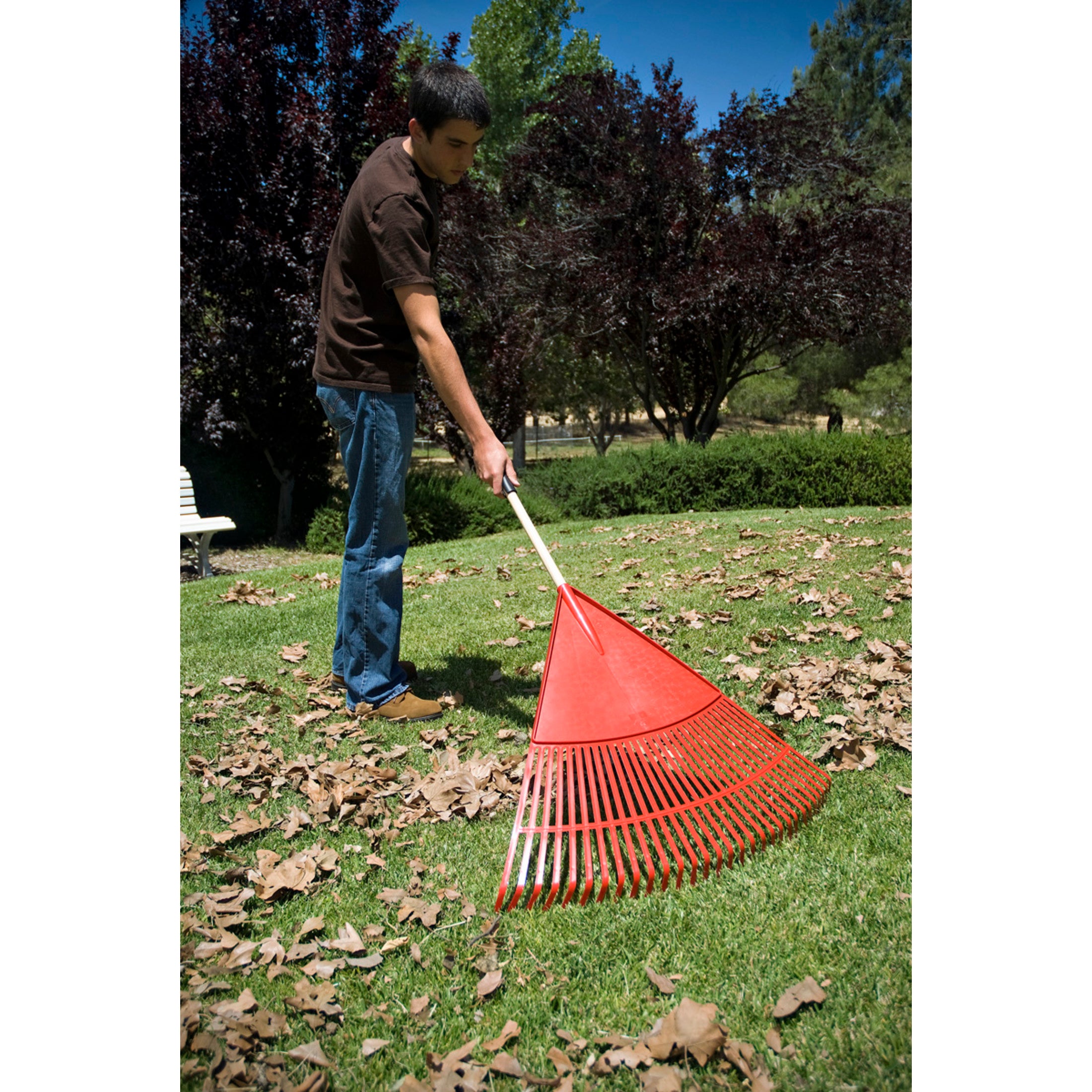 Poly Leaf Rake, 24 in. Head, 26 Tines, Wood Handle