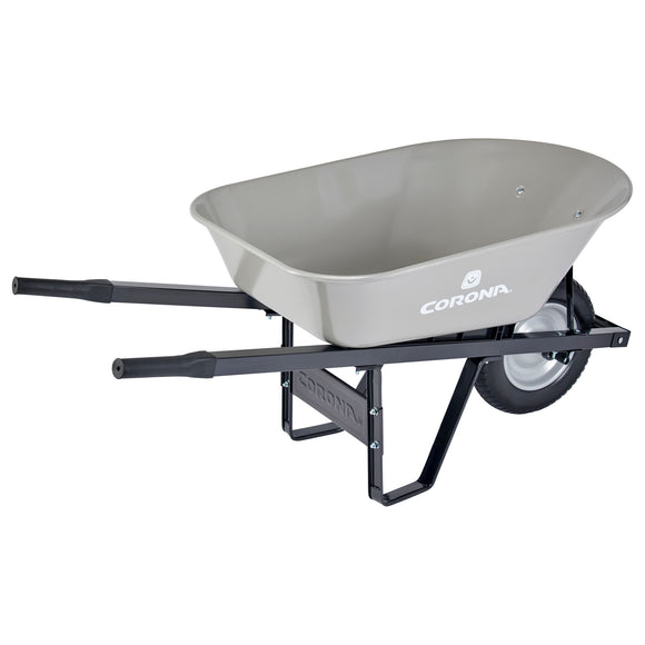 6 Cu. Ft. Steel Wheelbarrow, Steel Handles, Flat Free Tire