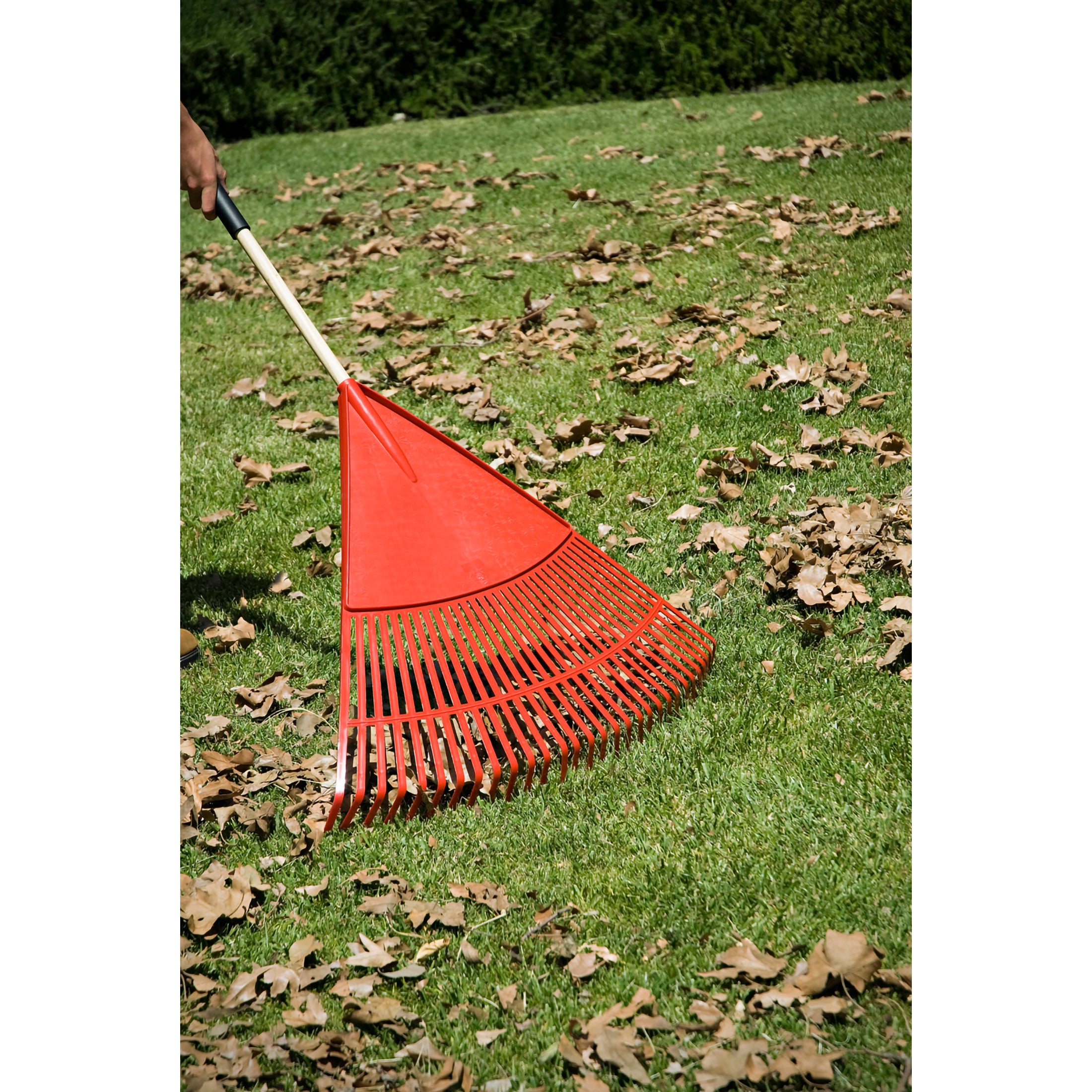 Poly Leaf Rake, 24 in. Head, 26 Tines, Wood Handle