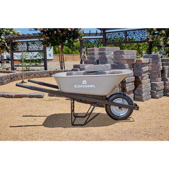 6 Cu. Ft. Steel Wheelbarrow, Steel Handles, Flat Free Tire