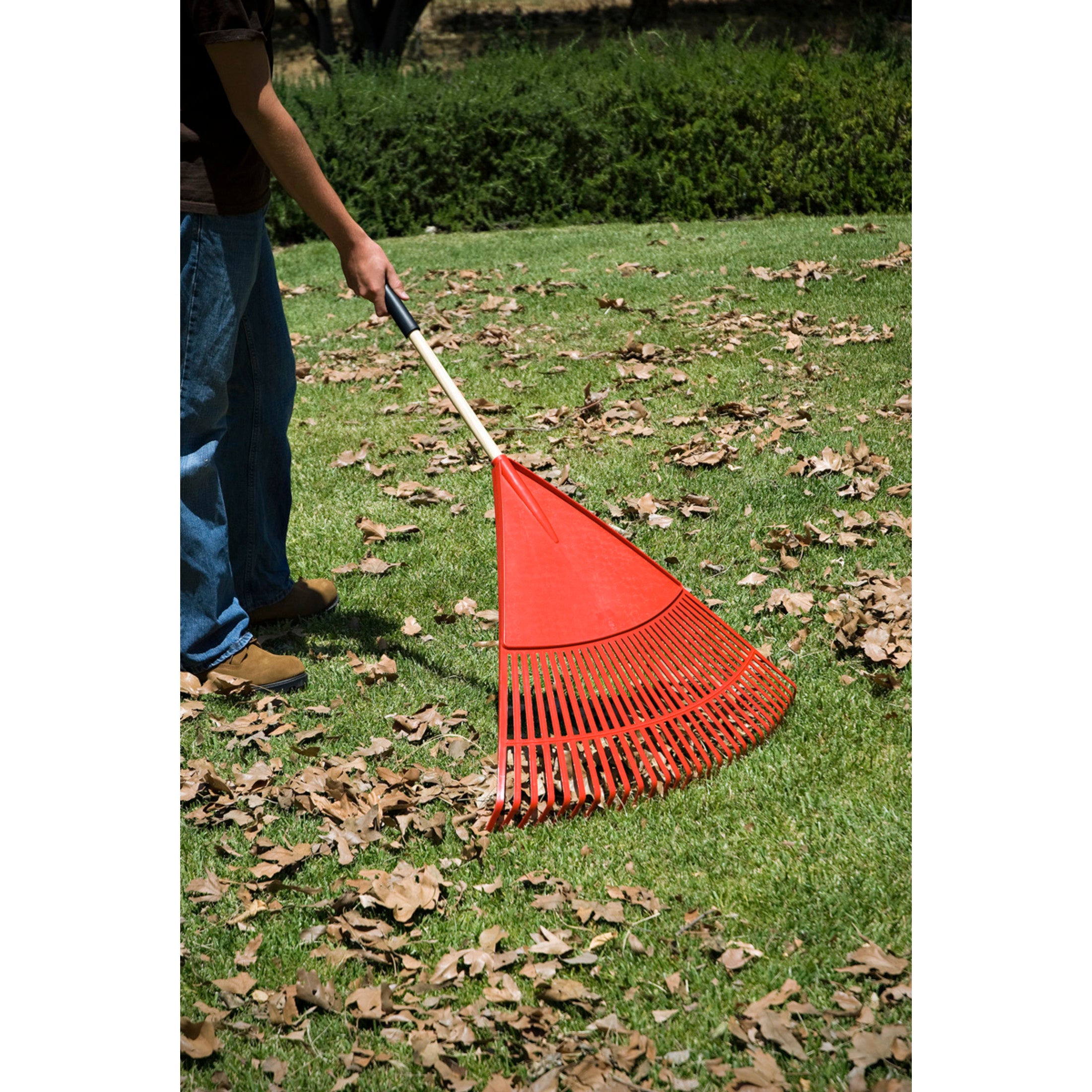 Poly Leaf Rake, 24 in. Head, 26 Tines, Wood Handle