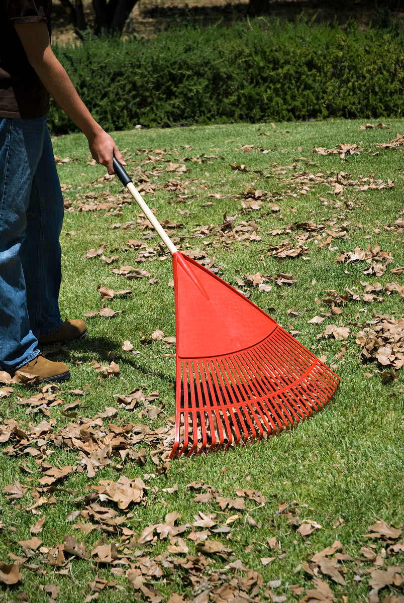 Poly Leaf Rake, 24 in. Head, 26 Tines, Wood Handle