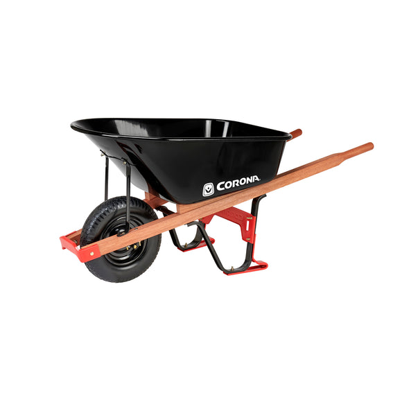 6 Cu. Ft. Professional Steel Wheelbarrow, Wood Handles, Flat-Free Tire