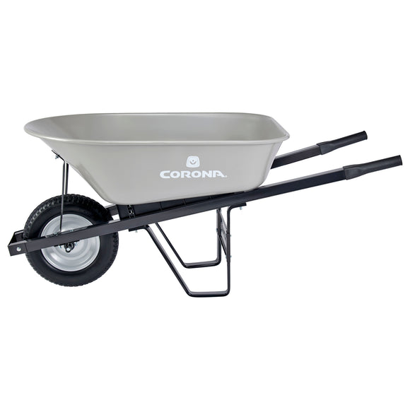 6 Cu. Ft. Steel Wheelbarrow, Steel Handles, Flat Free Tire