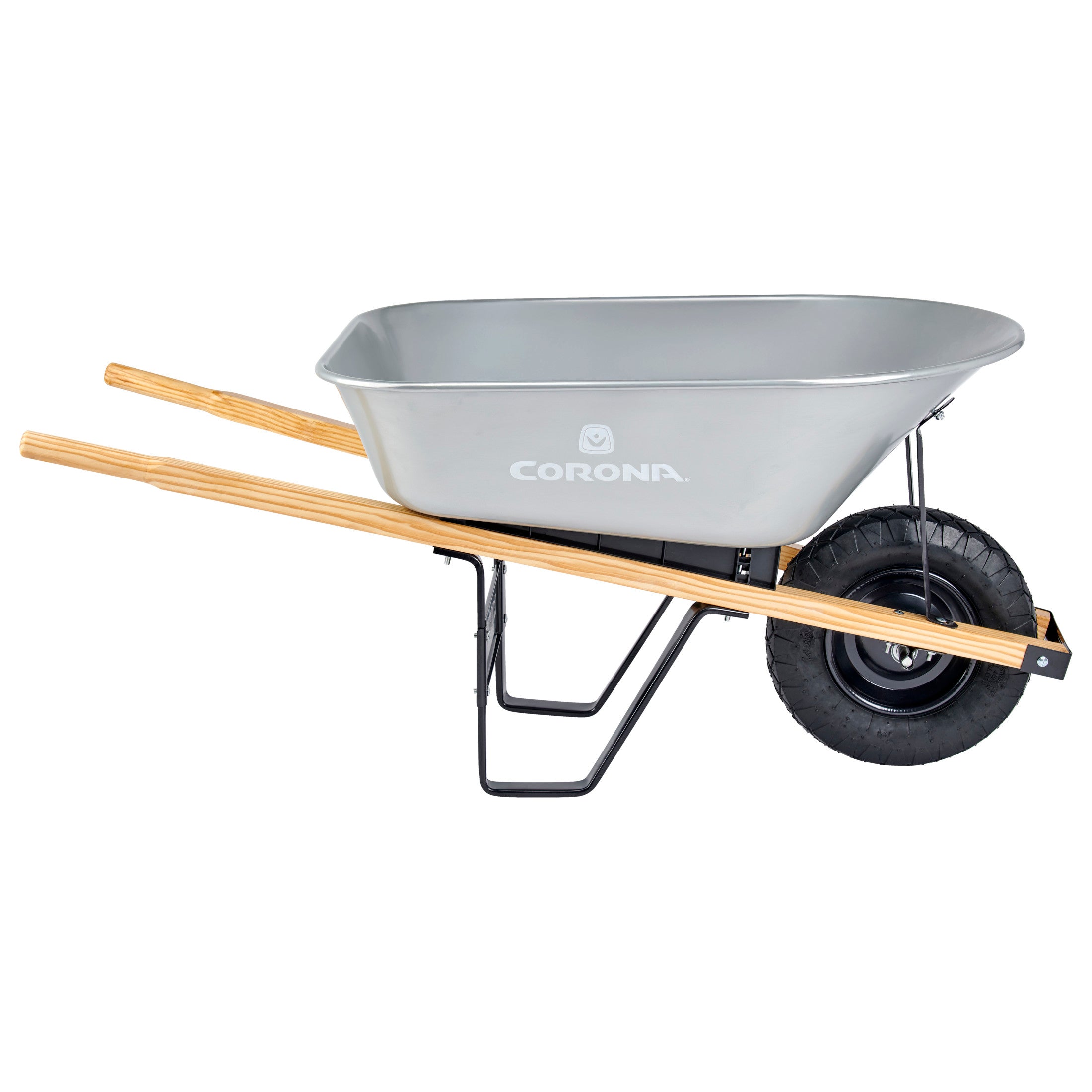 6 Cu. Ft. Steel Wheelbarrow, Wood Handles, Pneumatic Tire