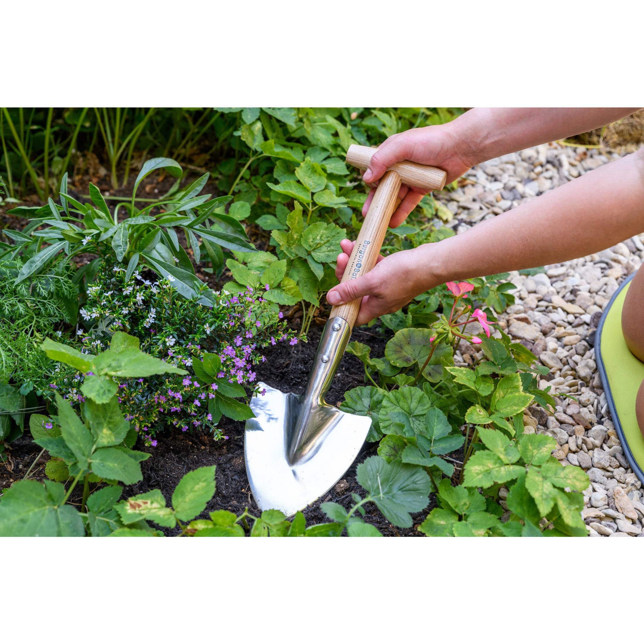 Stainless Steel Small Perennial Spade Shovel, Wood T-Grip Handle