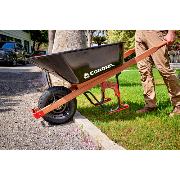 6 Cu. Ft. Professional Steel Wheelbarrow, Wood Handles, Pneumatic Tire