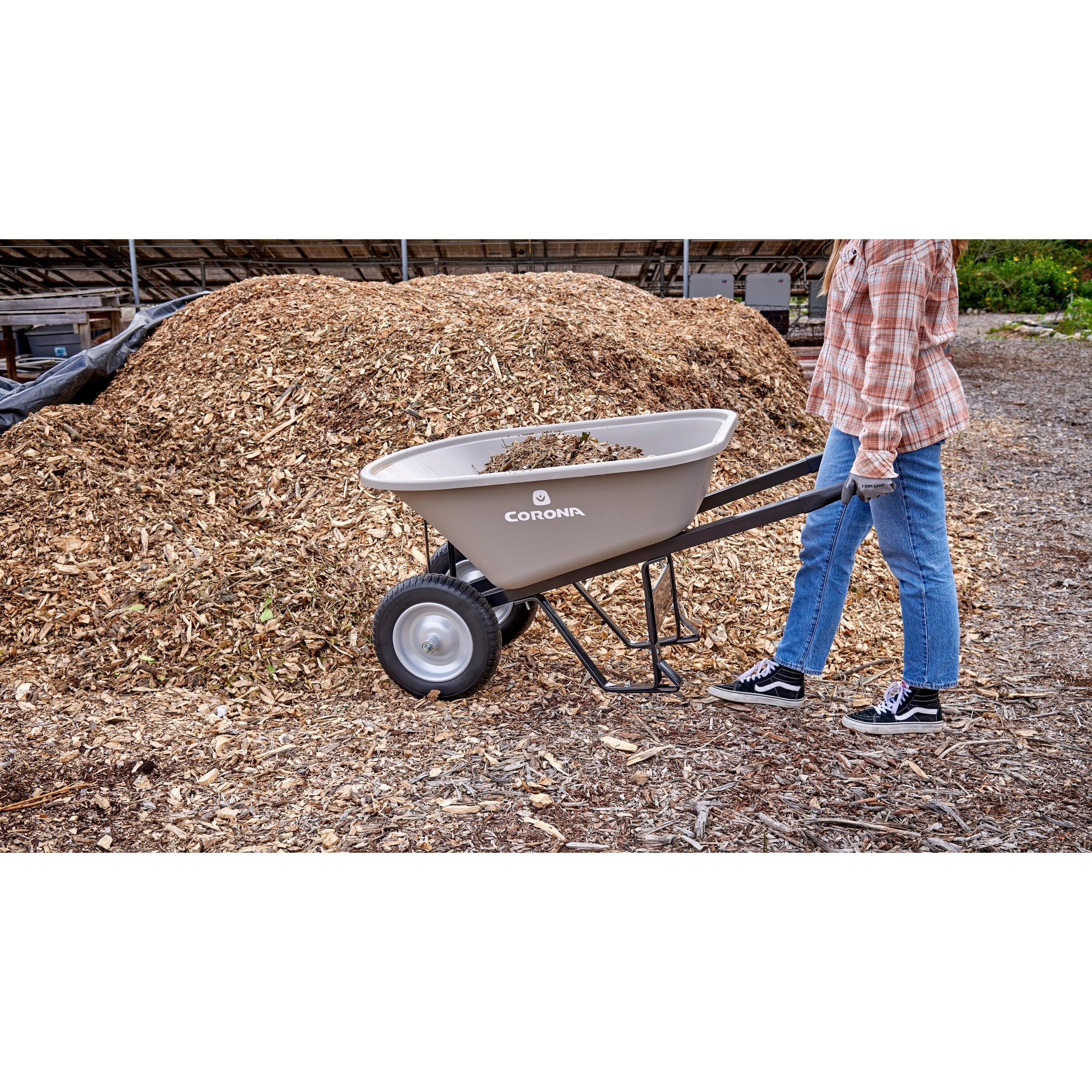 6 Cu. Ft. Poly Wheelbarrow, Steel Handles, Dual Wheel Flat Free Tires