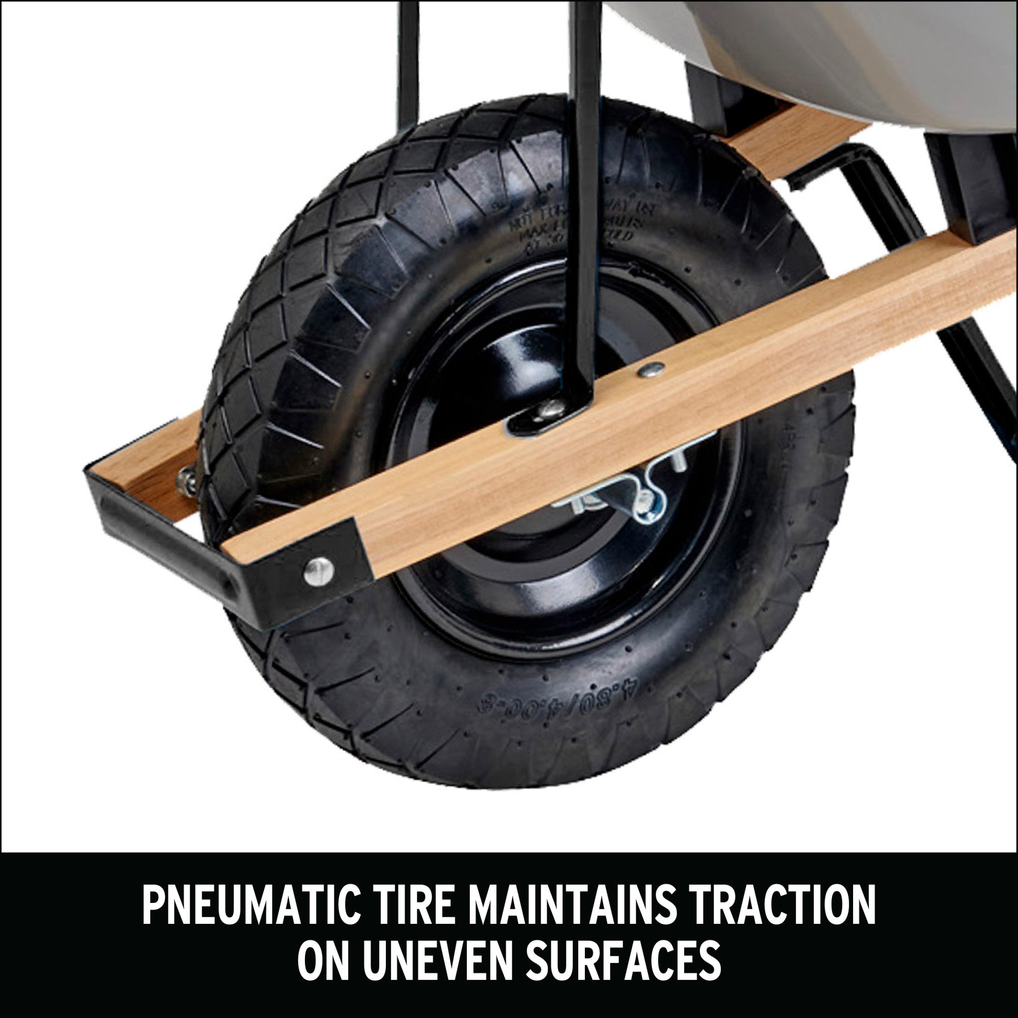 6 Cu. Ft. Steel Wheelbarrow, Wood Handles, Pneumatic Tire