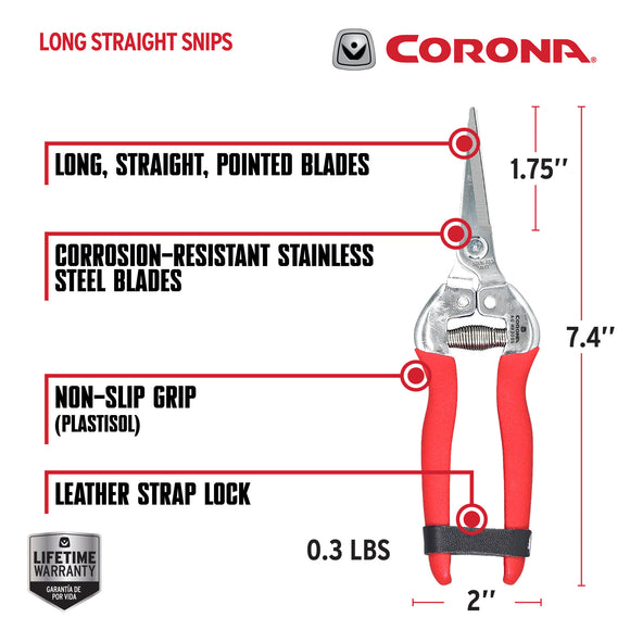Long Straight Snips, 1-3/4 in. Stainless Steel Blades