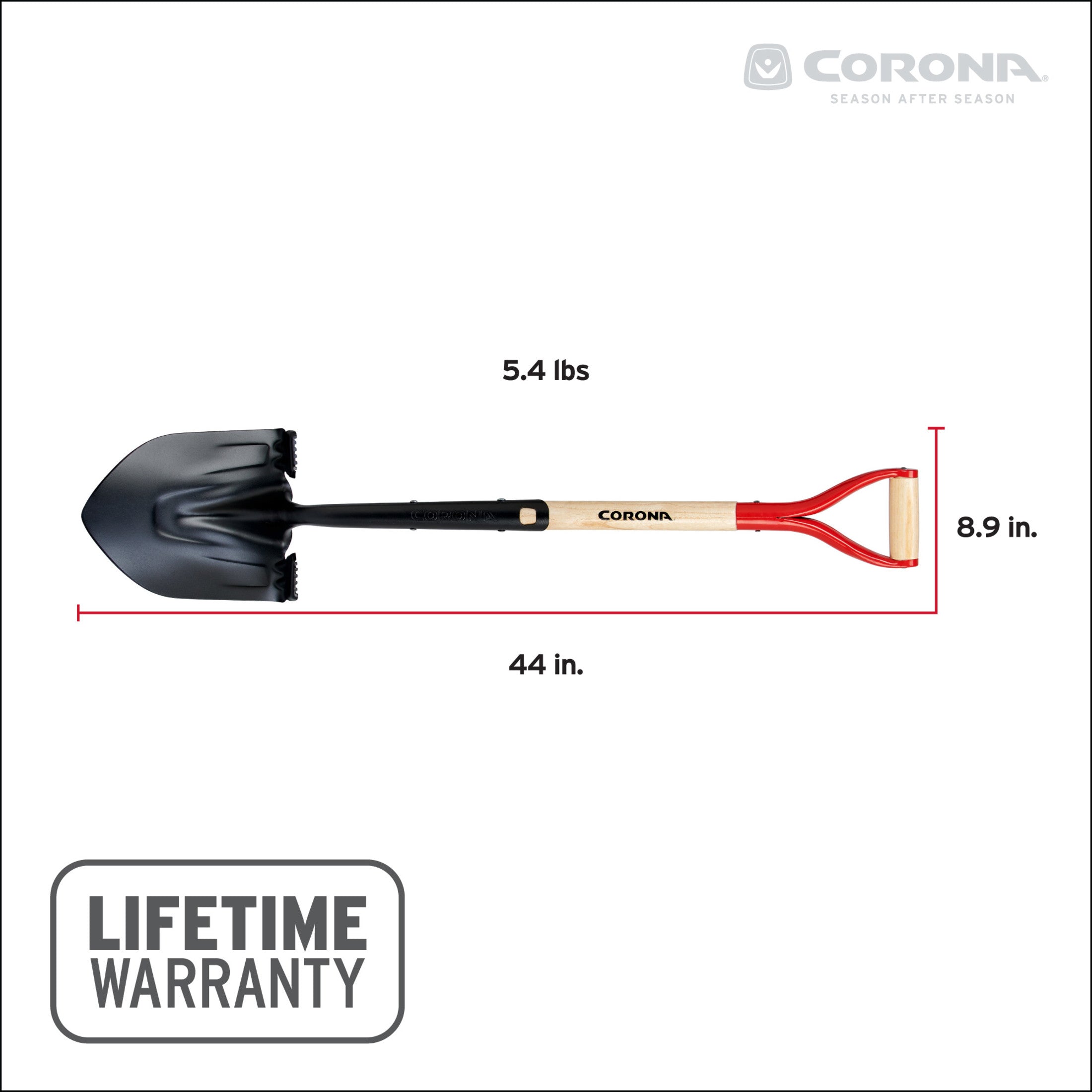 Boron Steel 14-Gauge Round Point Shovel, D Grip Hardwood Handle