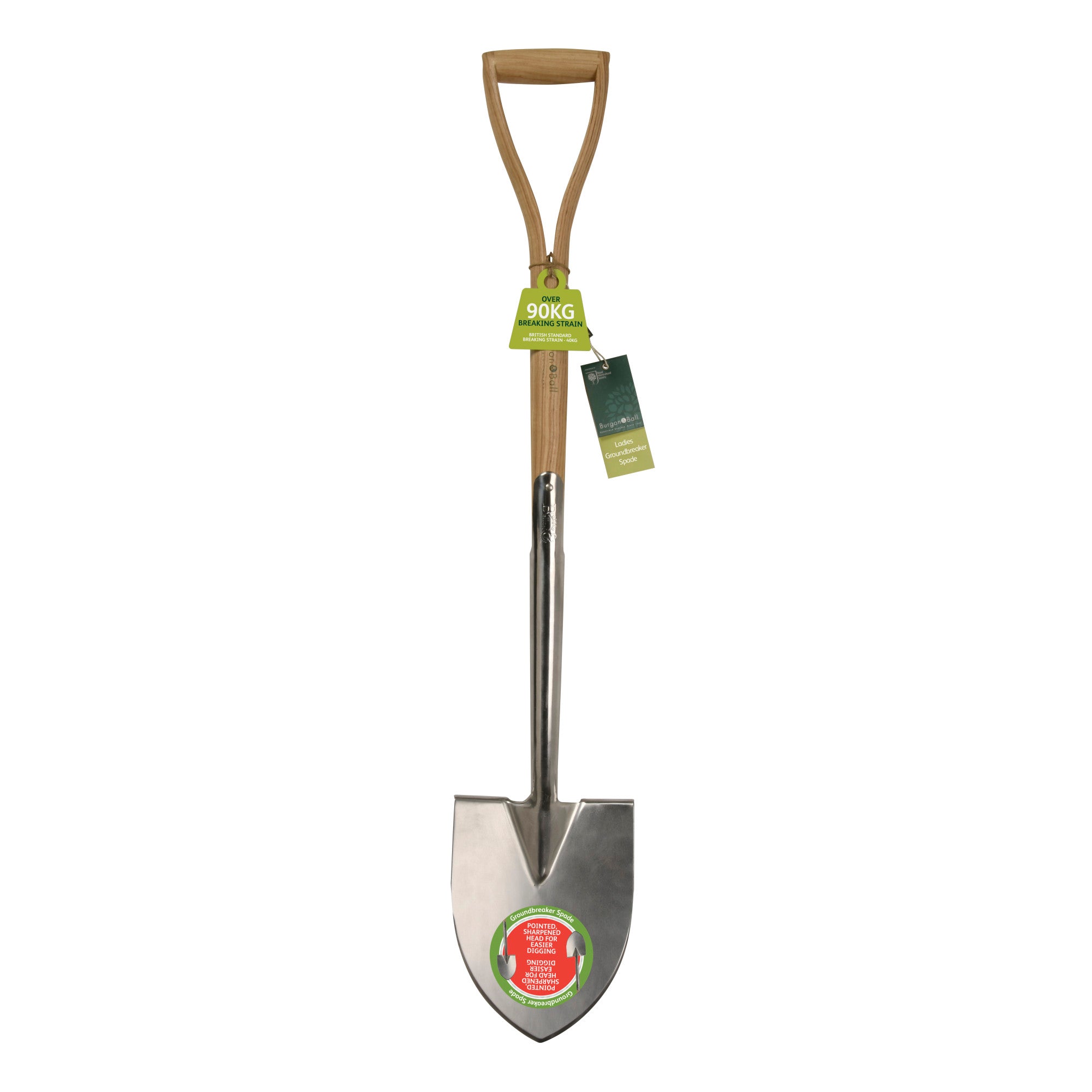 Stainless Steel Groundbreaker Spade Shovel, Wood D-Grip Handle, RHS Endorsed