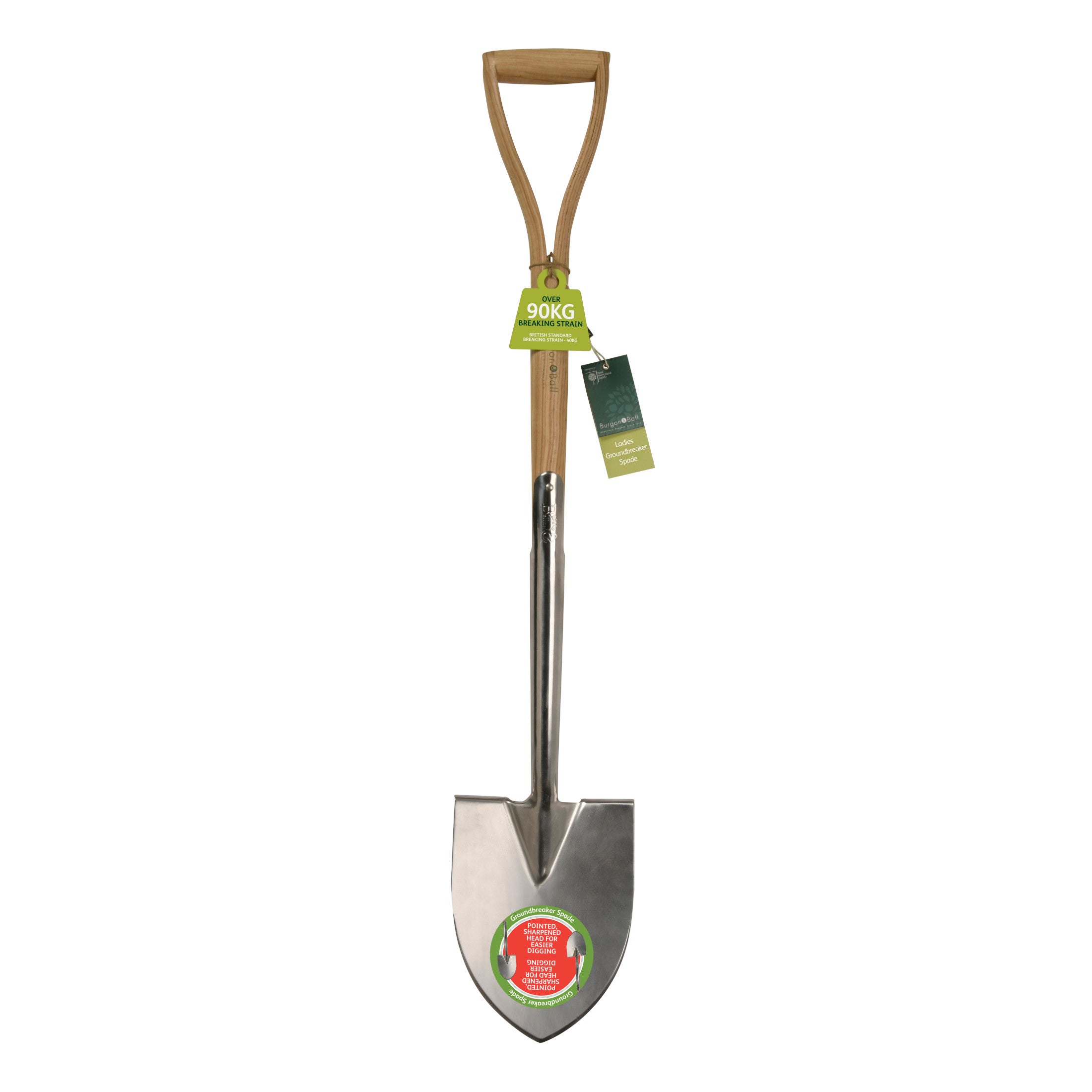 Stainless Steel Groundbreaker Spade Shovel, Wood D-Grip Handle, RHS Endorsed