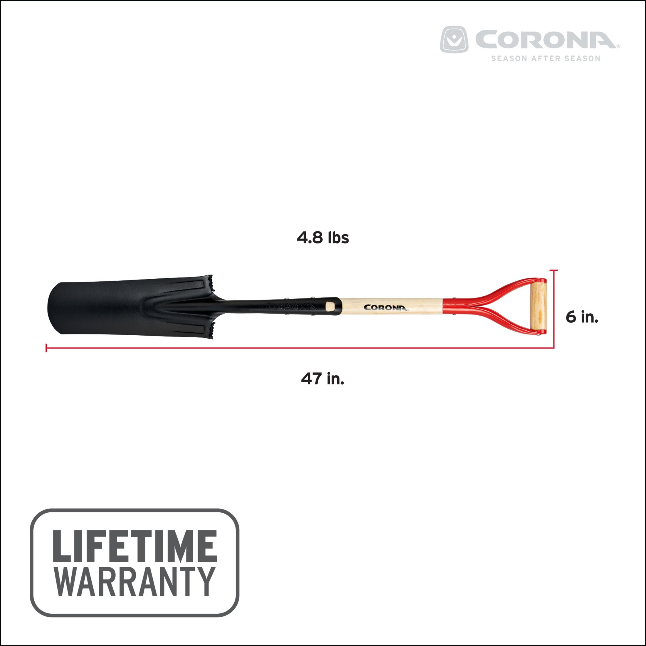 Boron Steel 14-Gauge Drain Spade Shovel, Hardwood Handle