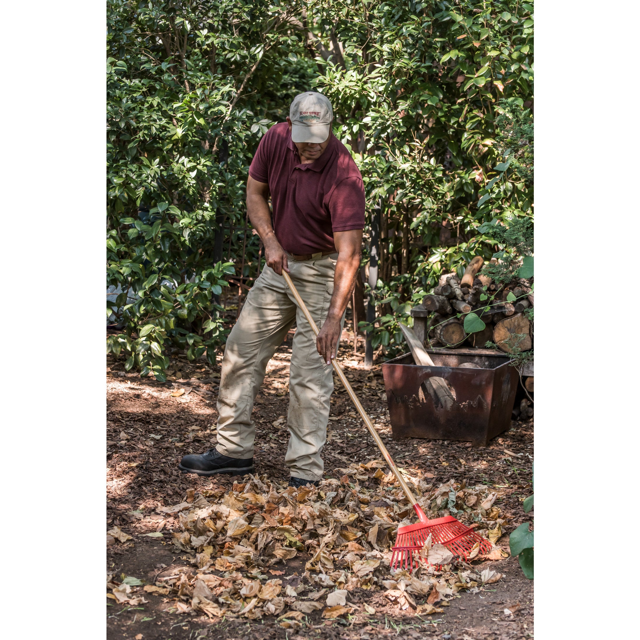 Fixed Tine Leaf Rake, 19 in. Head, 25 Tines, Wood Handle
