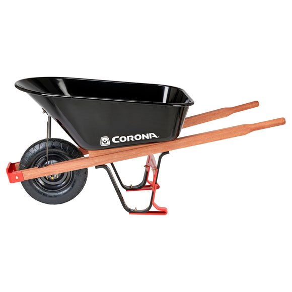 6 Cu. Ft. Professional Steel Wheelbarrow, Wood Handles, Pneumatic Tire