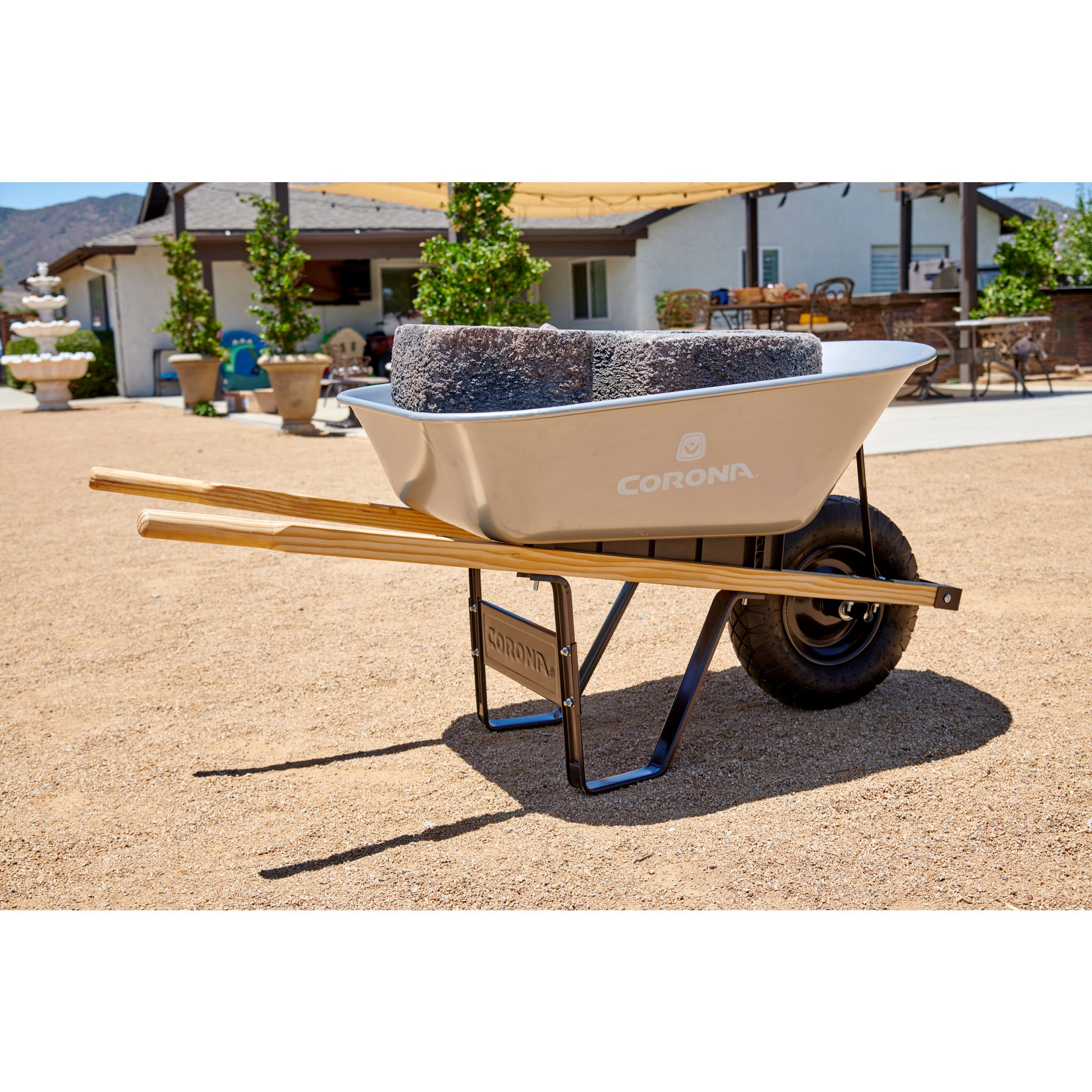 6 Cu. Ft. Steel Wheelbarrow, Wood Handles, Pneumatic Tire | Corona