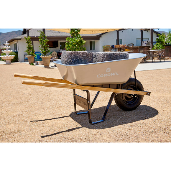 6 Cu. Ft. Steel Wheelbarrow, Wood Handles, Pneumatic Tire