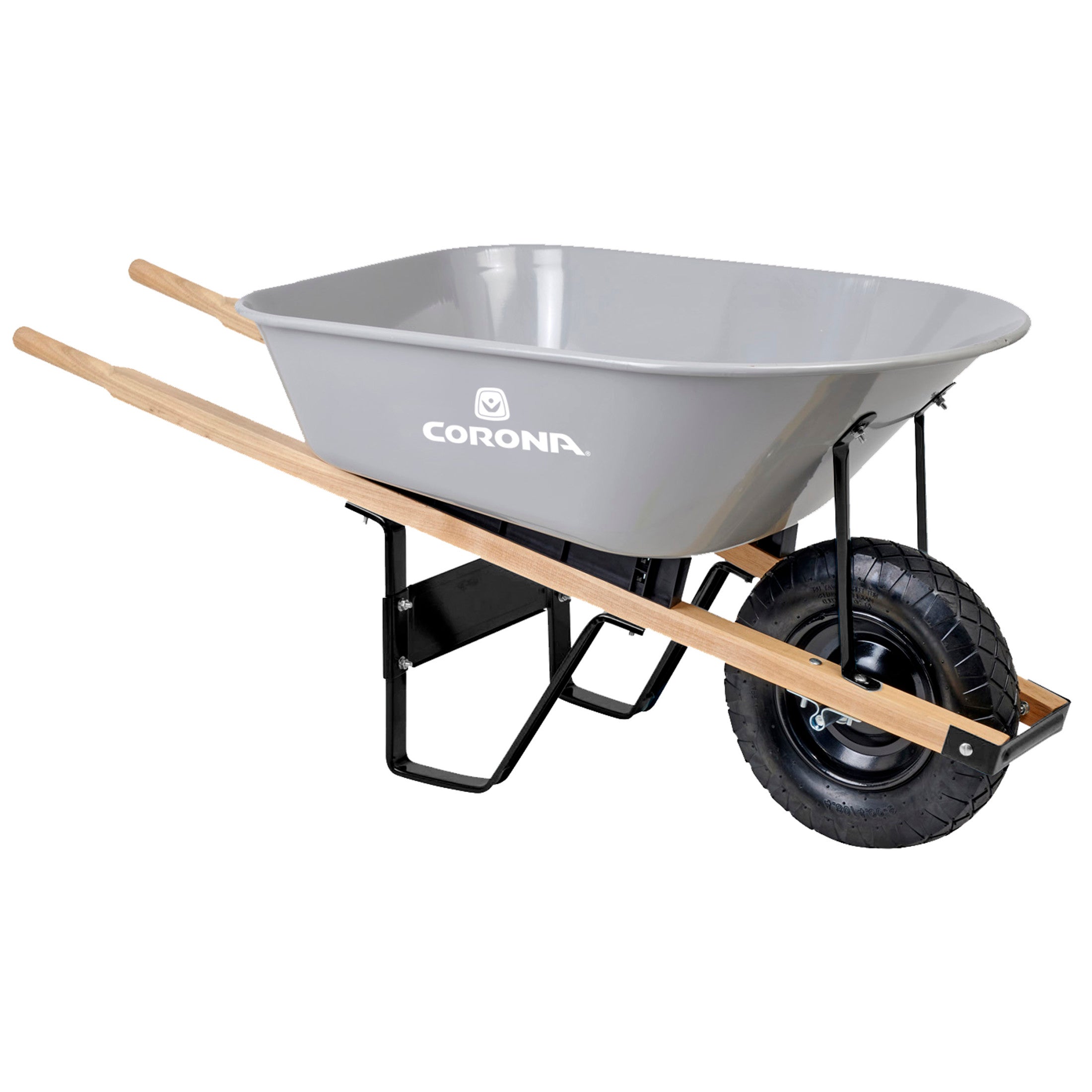 6 Cu. Ft. Steel Wheelbarrow, Wood Handles, Pneumatic Tire